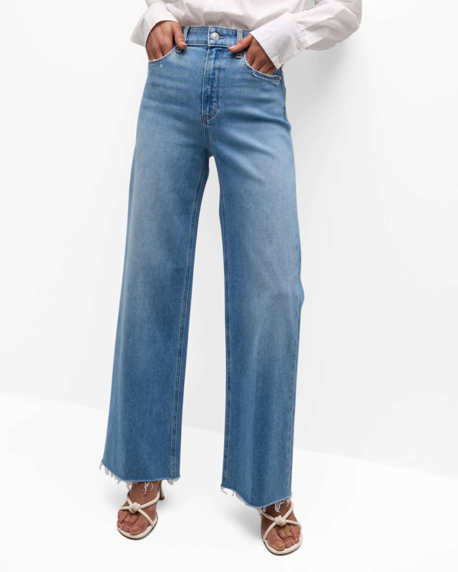 PAIGE Anessa Wide-Leg Jeans with Raw Hem | Neiman Marcus