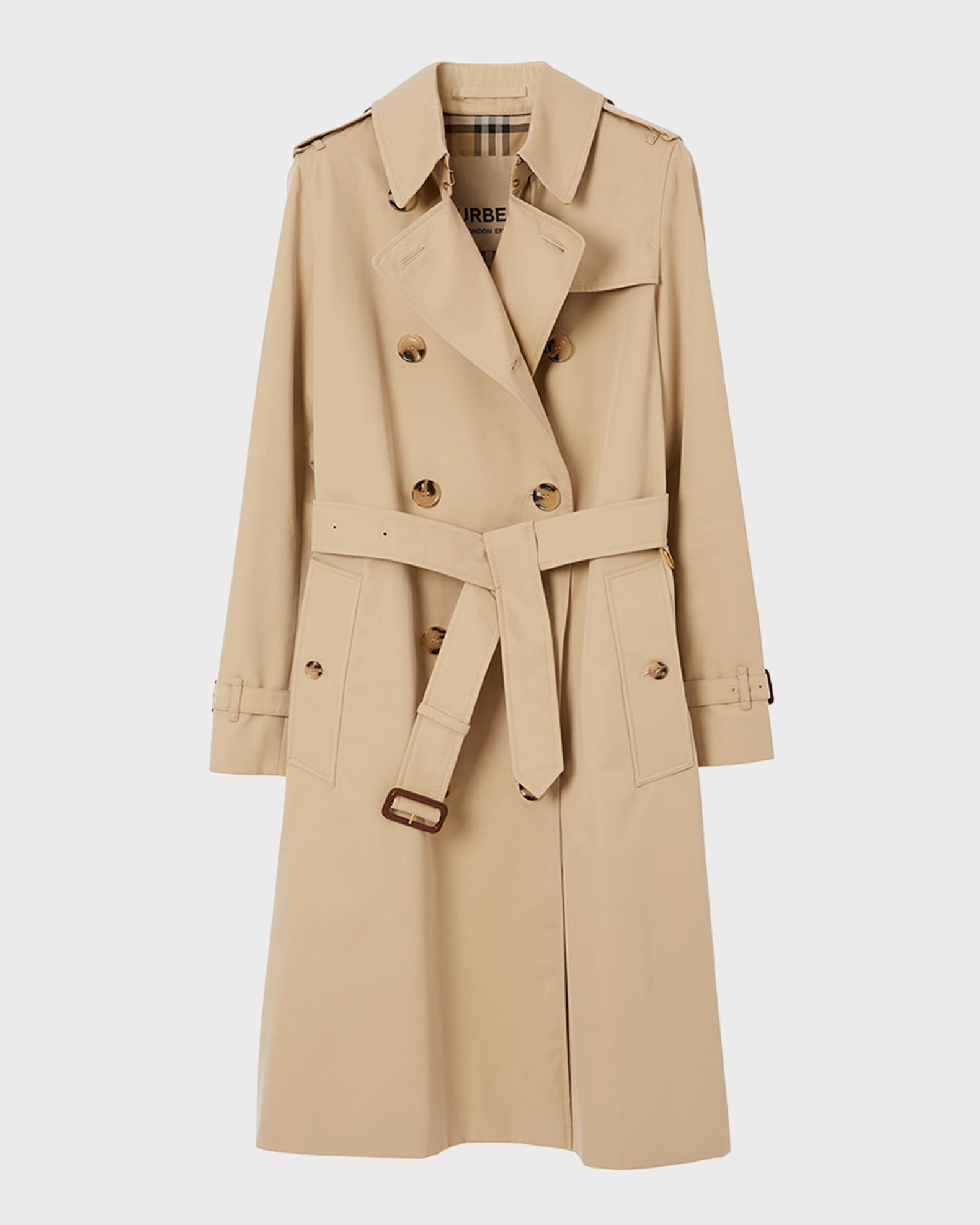Burberry Kensington Organic Belted Double-Breasted Long Trench Coat ...