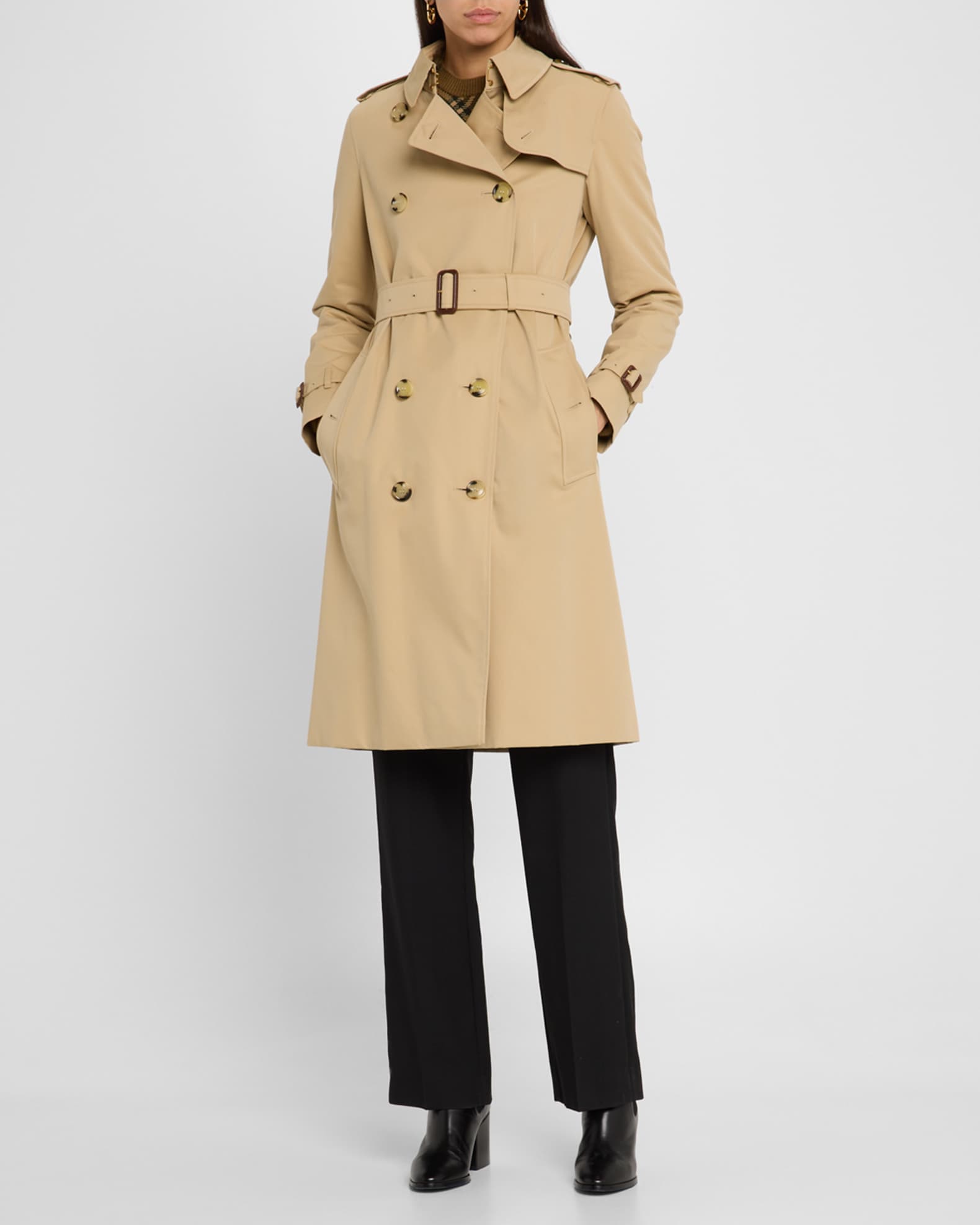 Burberry Kensington Organic Belted Double-Breasted Long Trench Coat ...