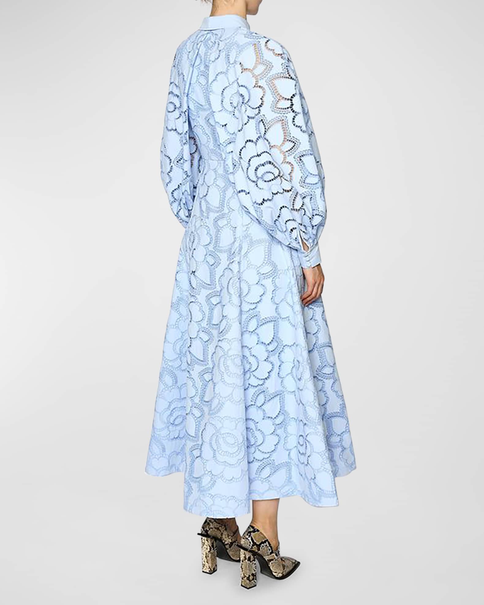 Huishan Zhang Lilli Floral Lace Blouson-Sleeve Maxi Shirtdress | Neiman ...