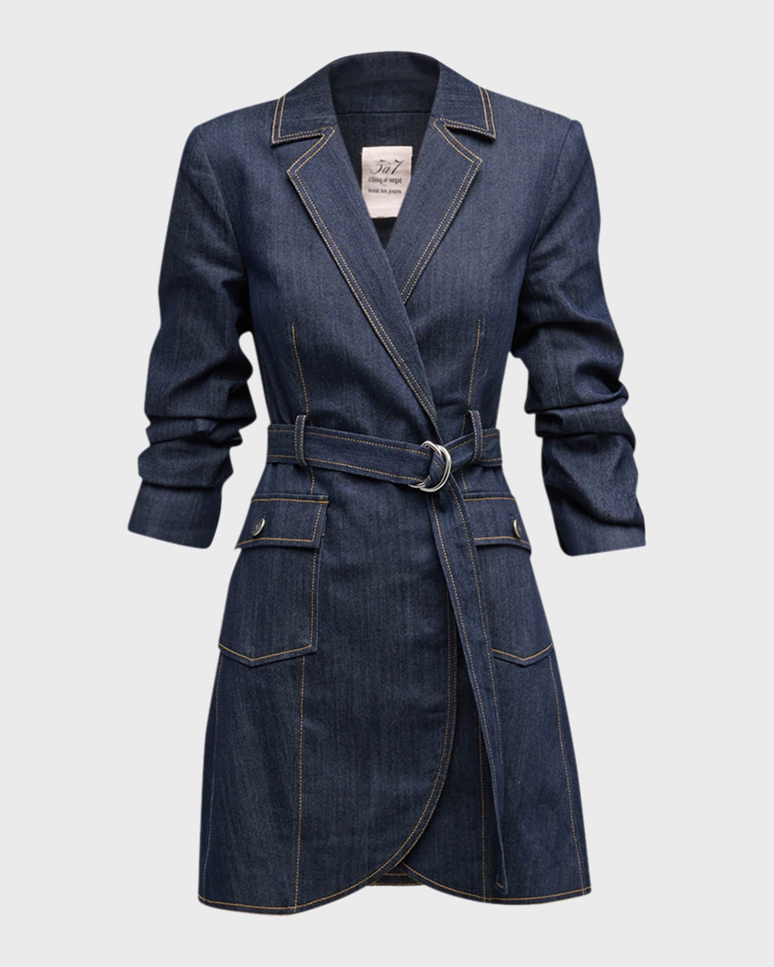 贈り物 Cinq a Shirtdress Wrap Mini Denim Belted Jenessa Sept ワンピース