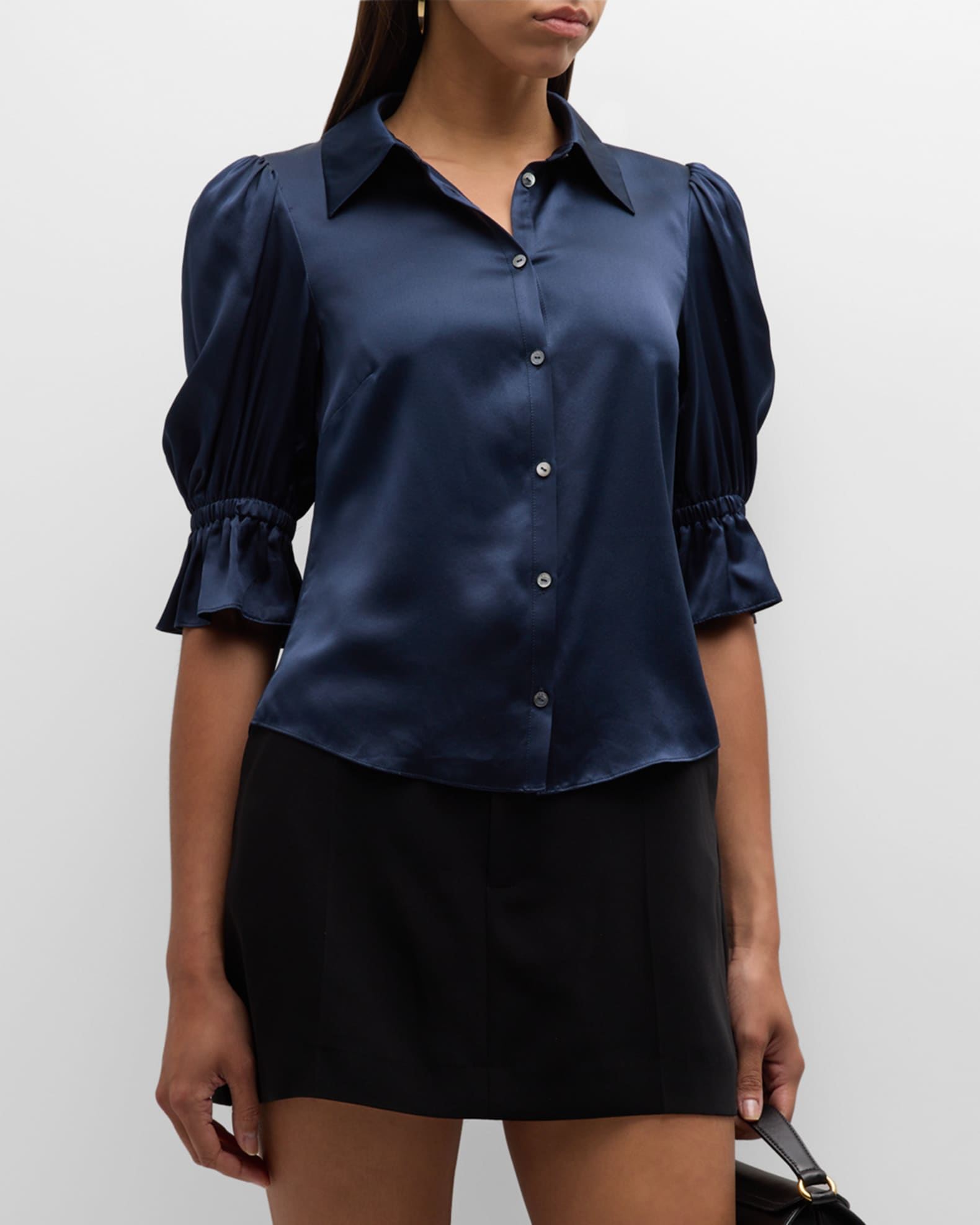 Cinq a Sept Fiona Silk Satin Short-Sleeve Top | Neiman Marcus