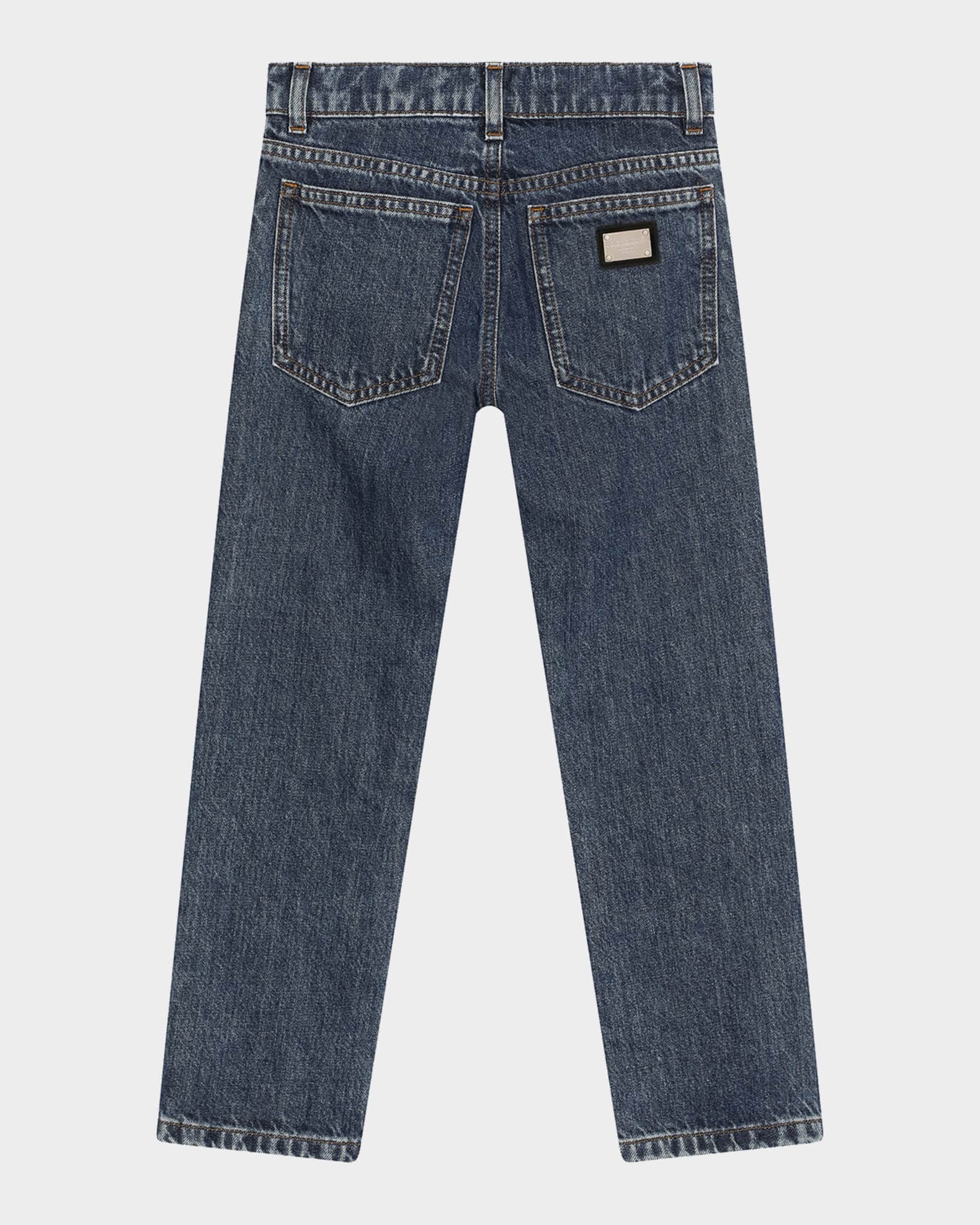 Dolce&Gabbana Boy's 5-Pocket Denim Jeans with Logo Tag, Size 4-6