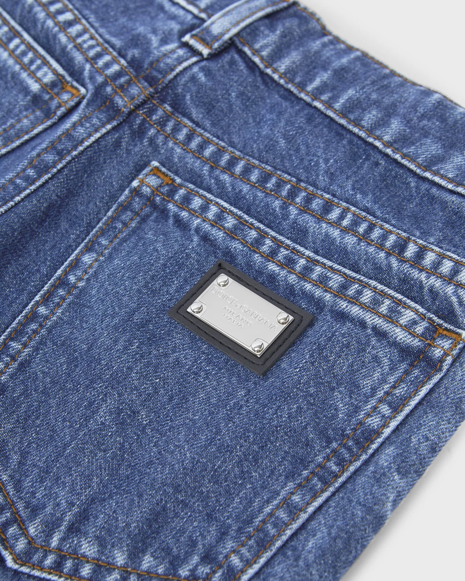 Dolce&Gabbana Boy's 5-Pocket Denim Jeans with Logo Tag, Size 4-6
