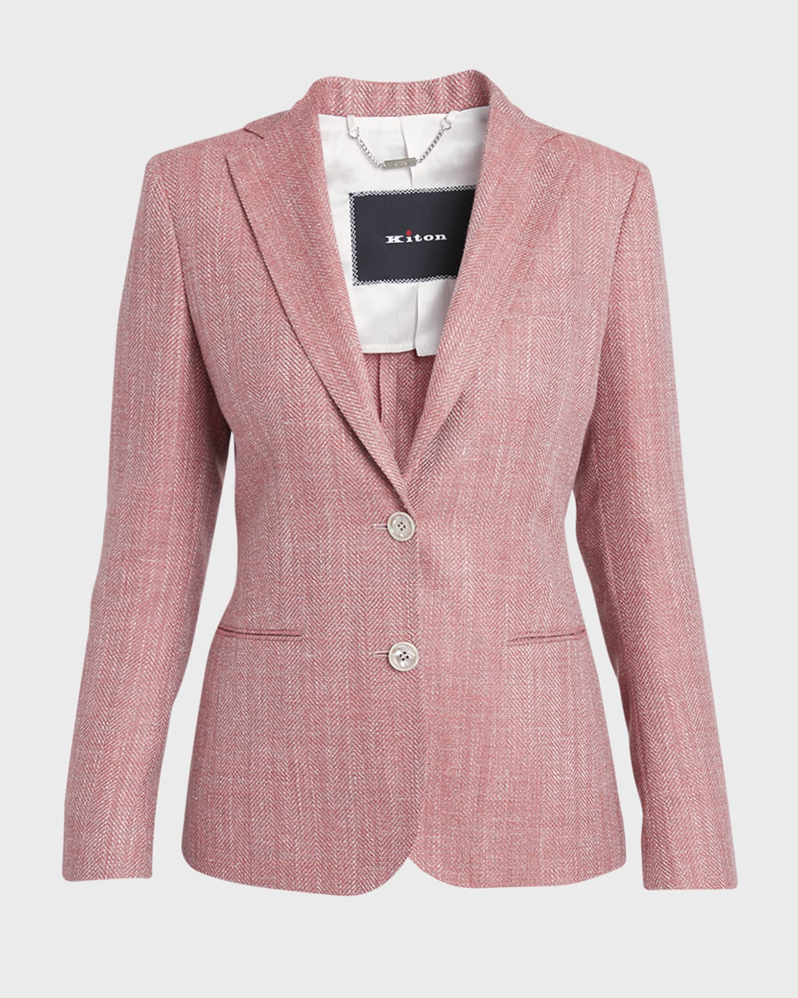 Cashmere Herringbone Single-Breasted Blazer Jacket - Thumbnail 2