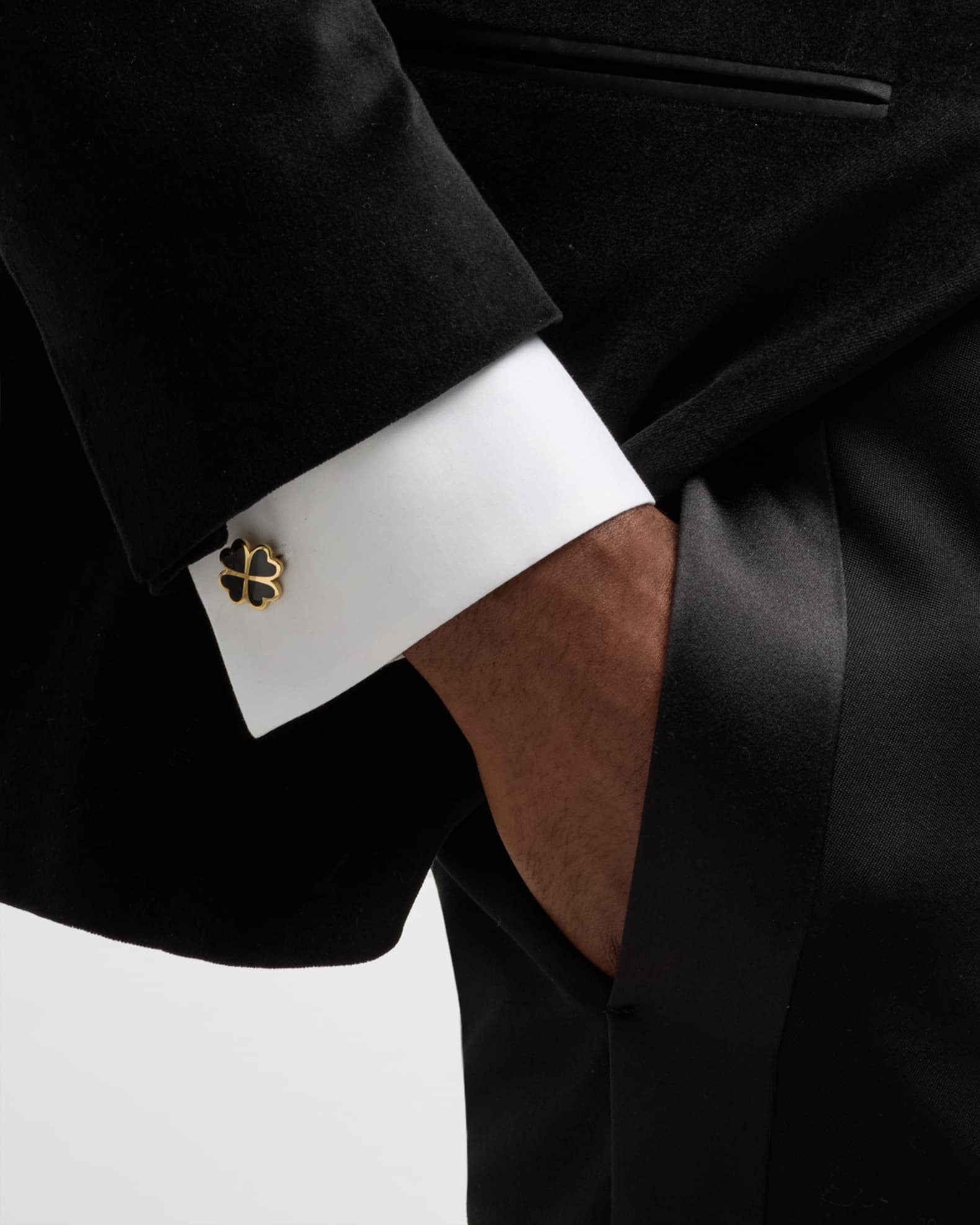 Men's 18K Gold Vermeil Black Onyx Four Leaf Clover Cufflinks 1
