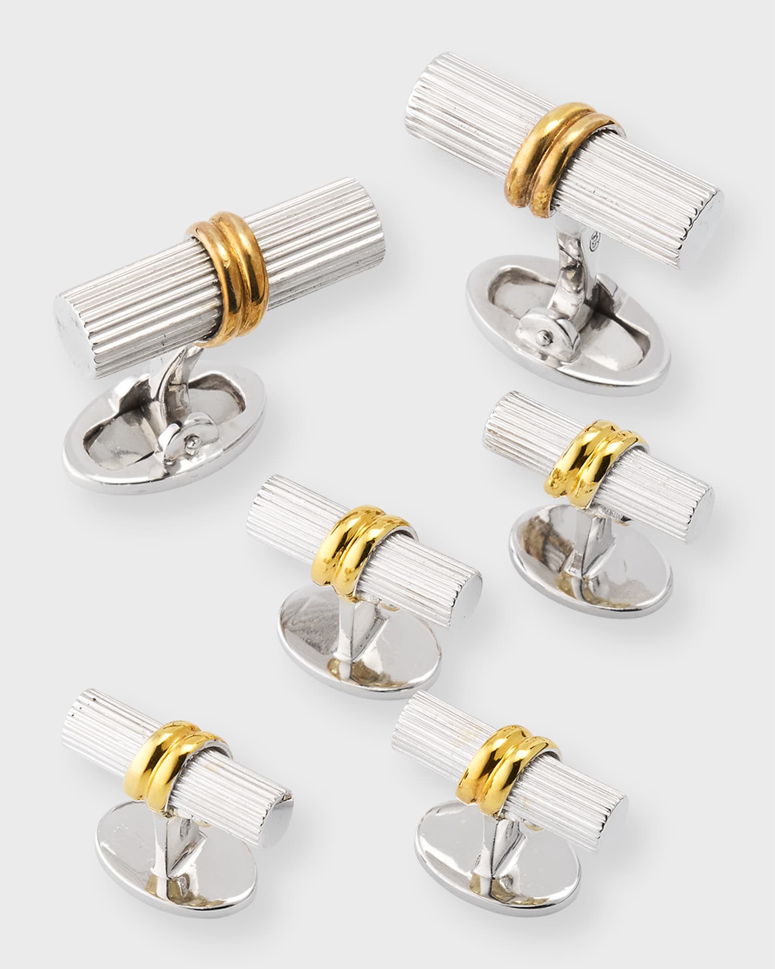 Men's Sterling Silver and 18K Gold Vermeil Tube Cufflink Stud Set 0