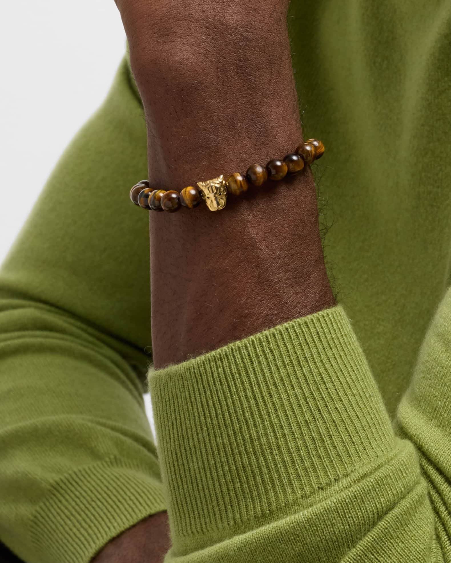 Men's Tiger's Eye Beaded Bracelet with 18K Gold Vermeil Tiger 1