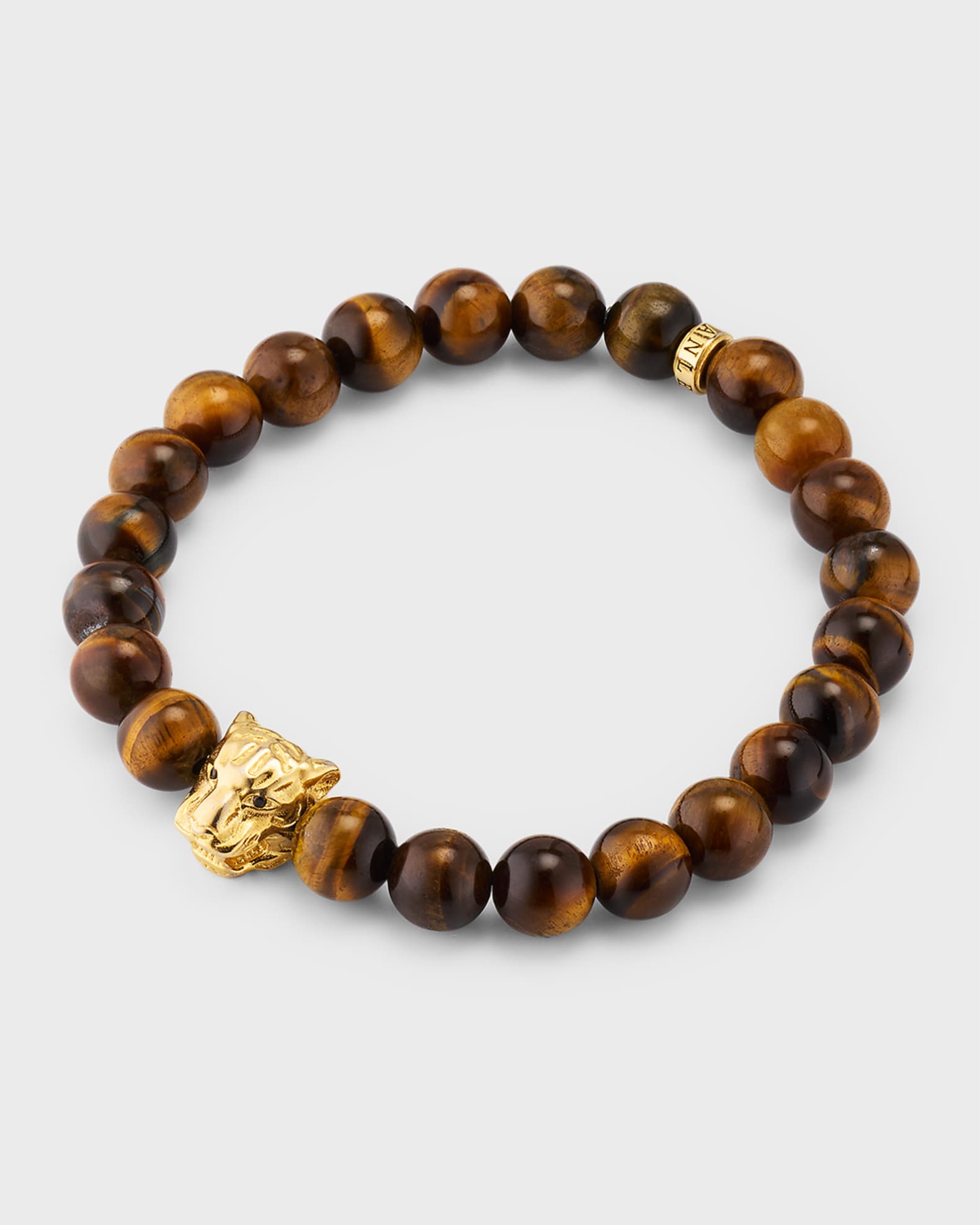 Jan Leslie Men's Tiger's Eye Beaded Bracelet with 18K Gold Vermeil