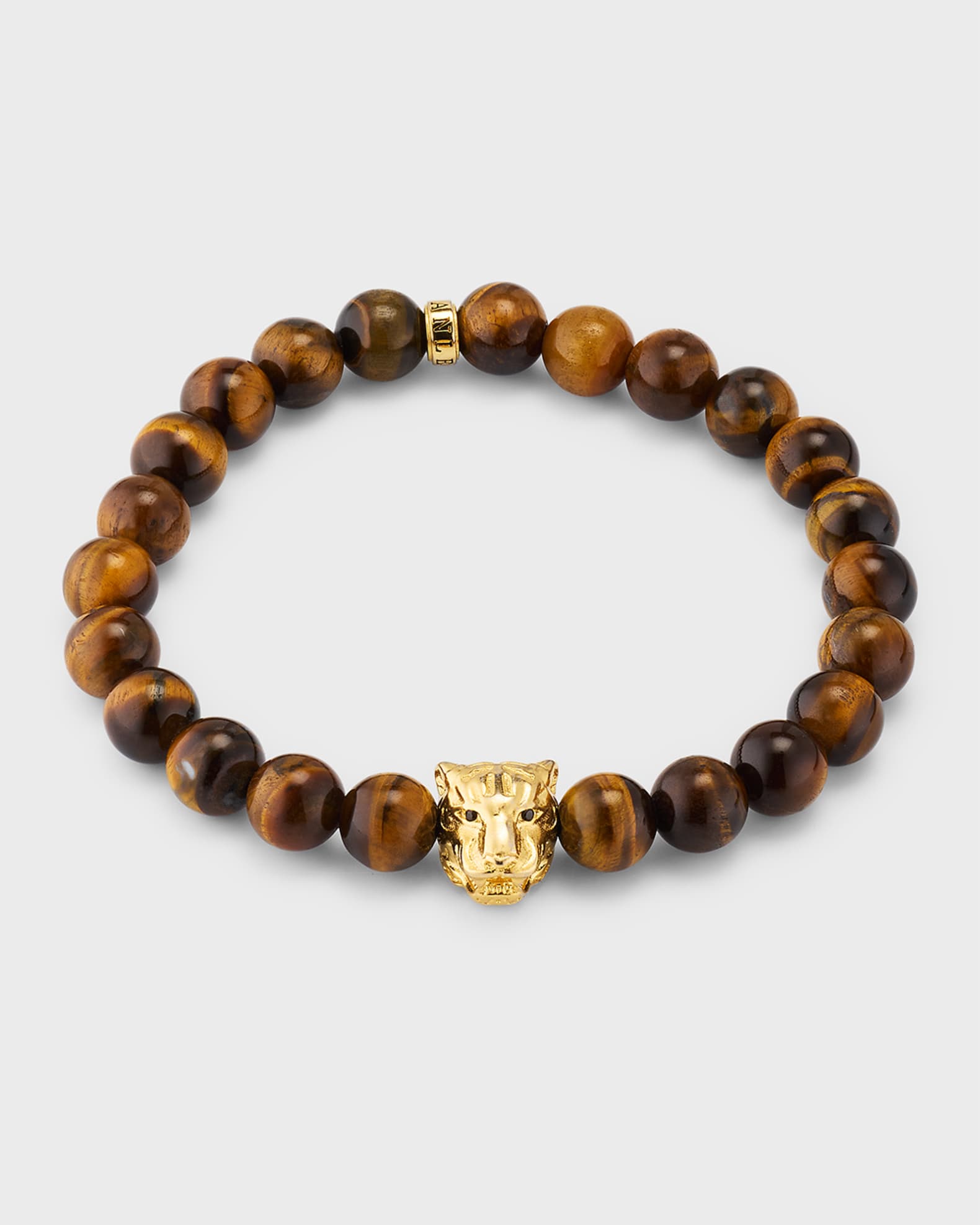 Men's Tiger's Eye Beaded Bracelet with 18K Gold Vermeil Tiger 0