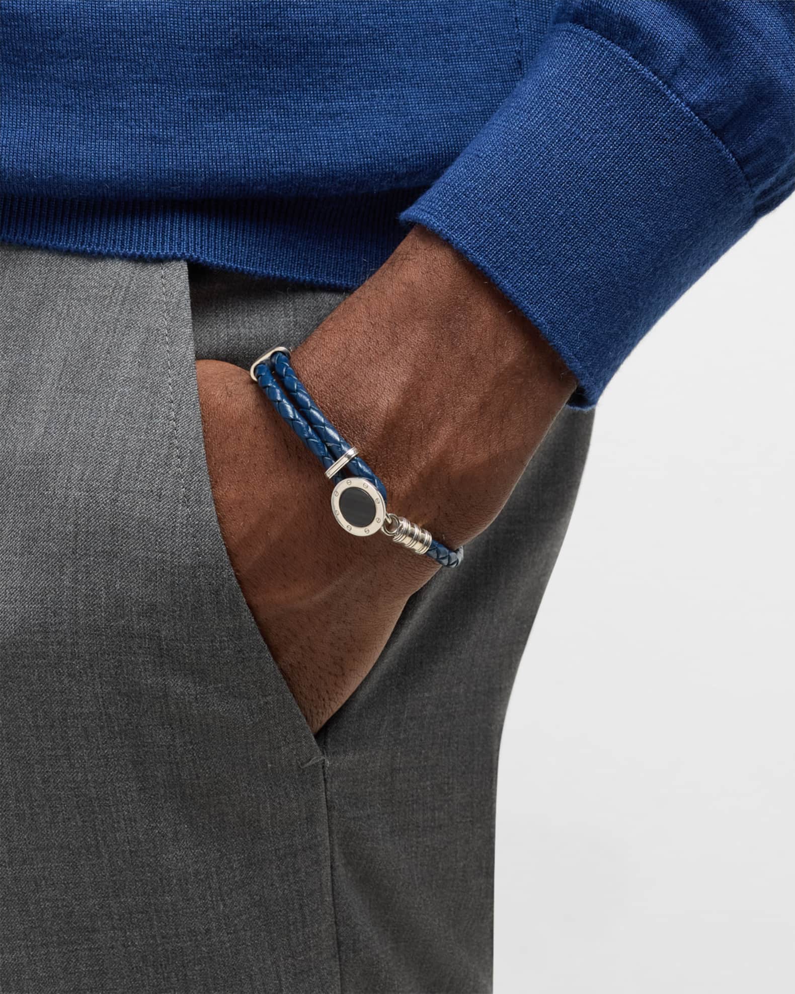 Men's Braided Leather Bracelet with Blue Tiger's Eye 1