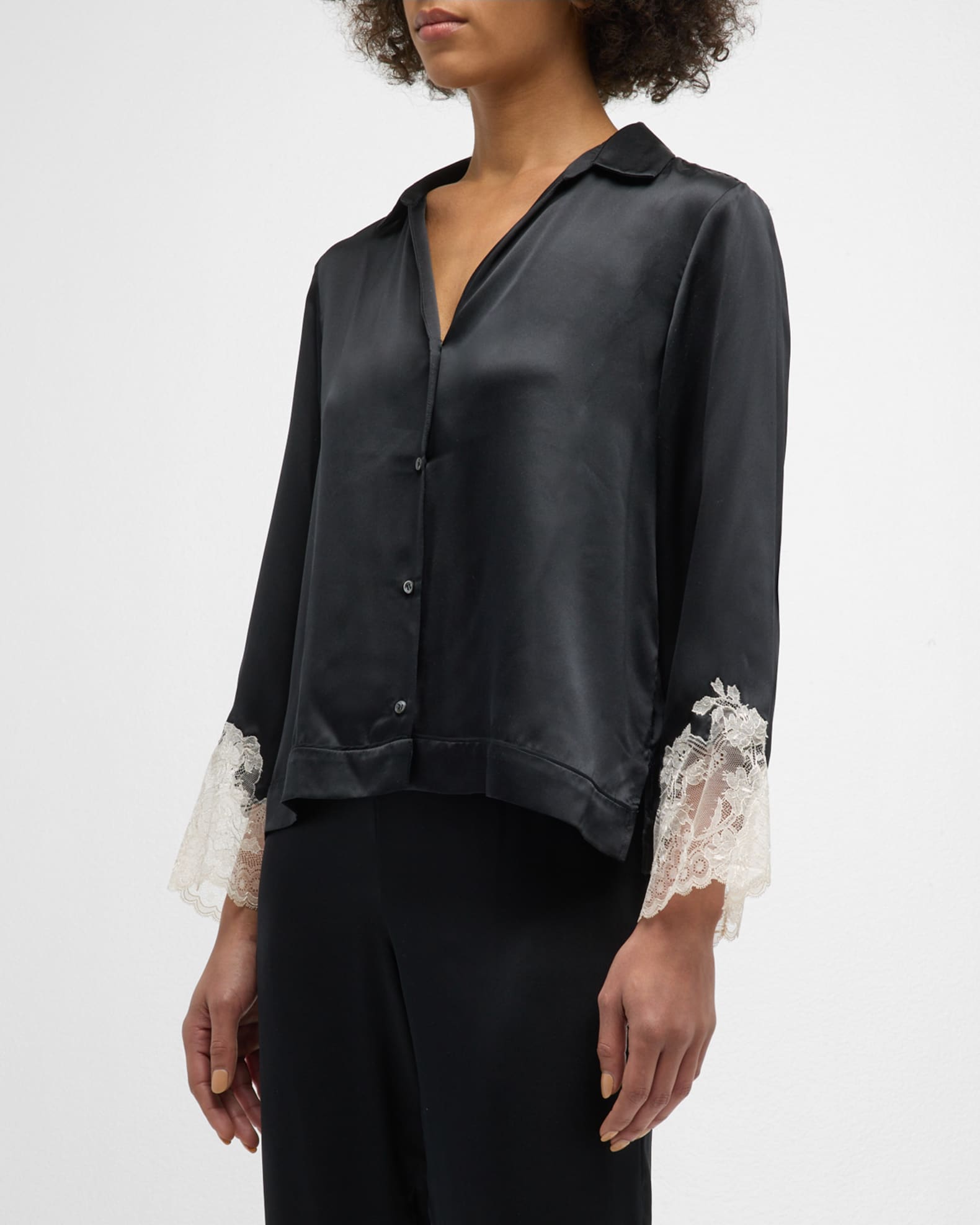 Lolita Cropped Lace-Trim Charmeuse Pajama Set 1