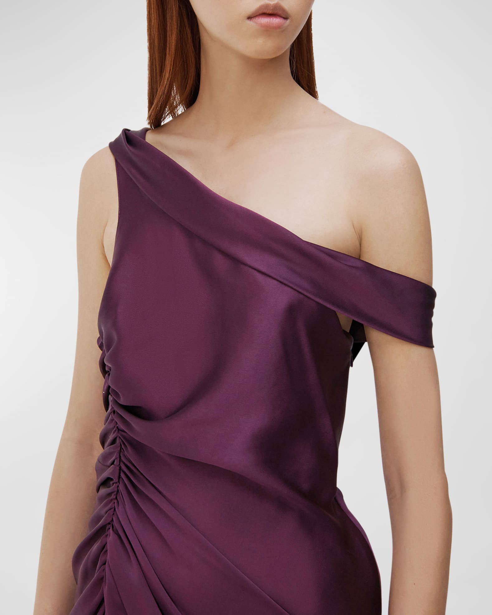 SIMKHAI Sahar One-Shoulder Ruched Column Gown | Neiman Marcus