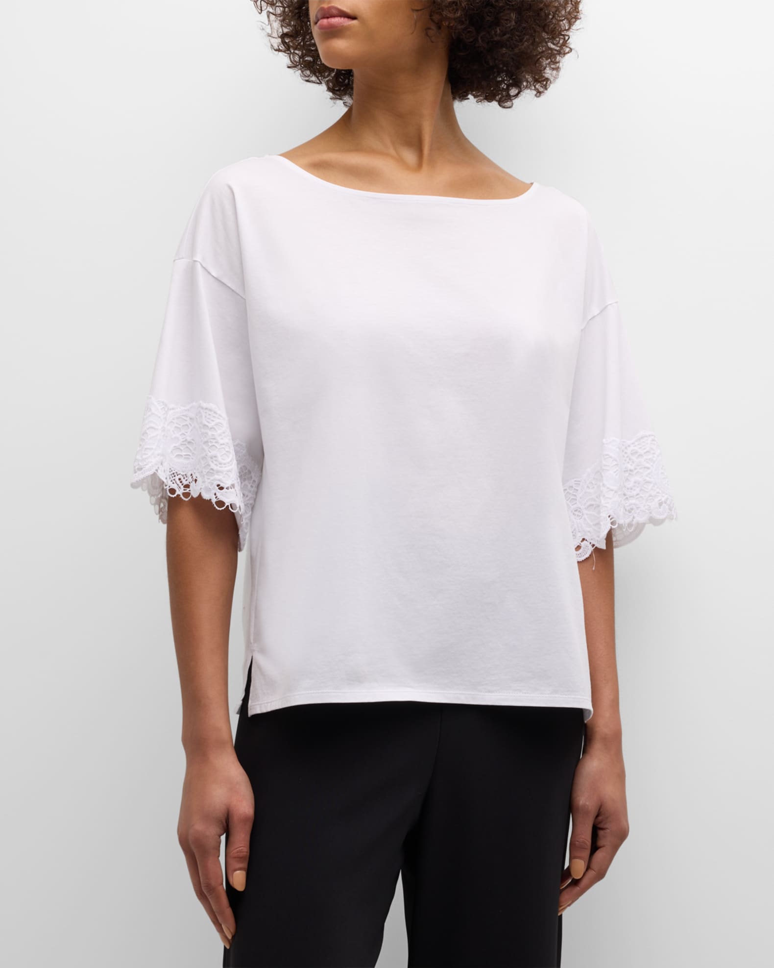 Bliss Harmony Lace-Trim Elbow-Sleeve T-Shirt 0