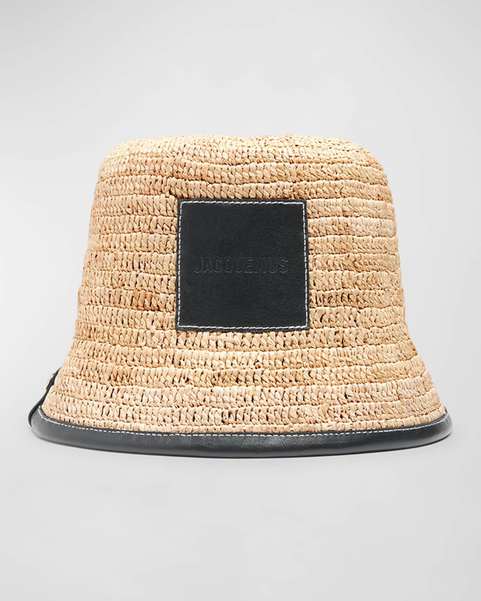ハット Jacquemus Le bob Soli Le Bob Soli Raffia & Black Leather Bucket Hat | Neiman Marcus
