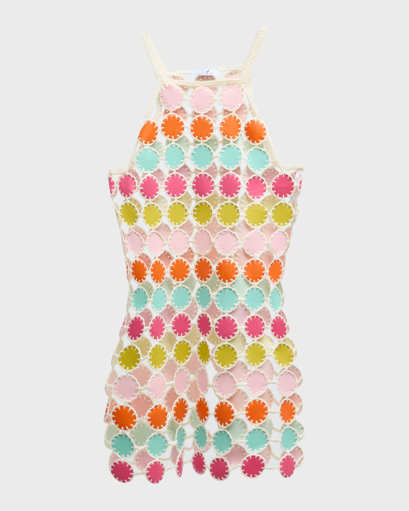 Hand Crochet Mini Dress with Faux Leather Scoop Motifs  0