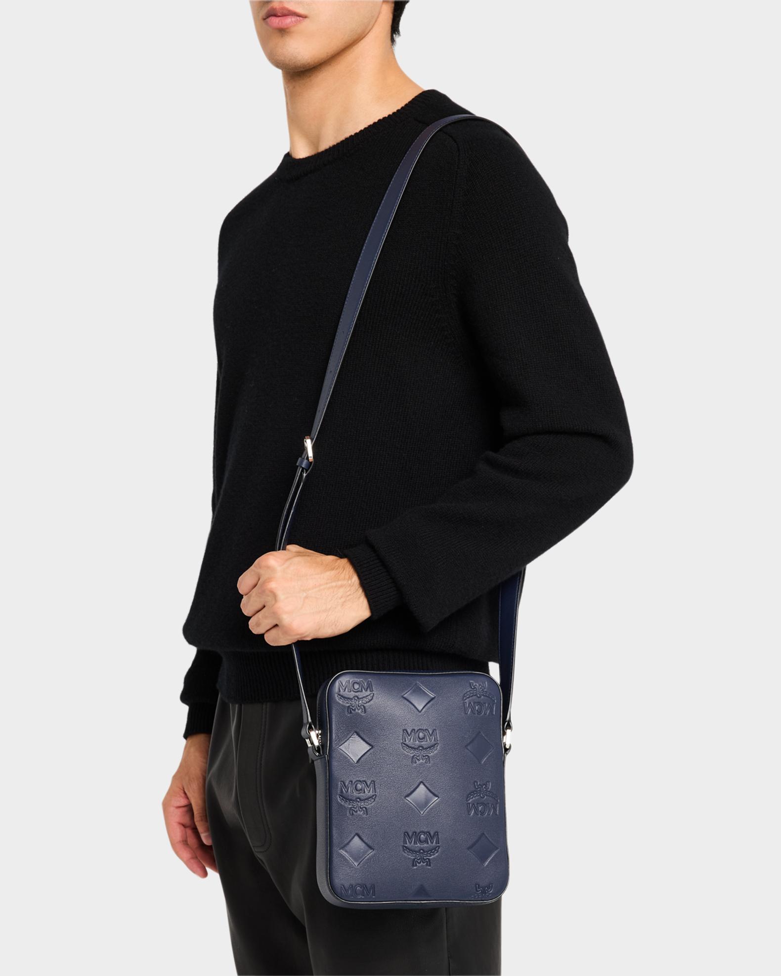 MCM Navy Leather Crossbody/adjustable Bag strap MCM Leather shoulder bag | Men main image 4
