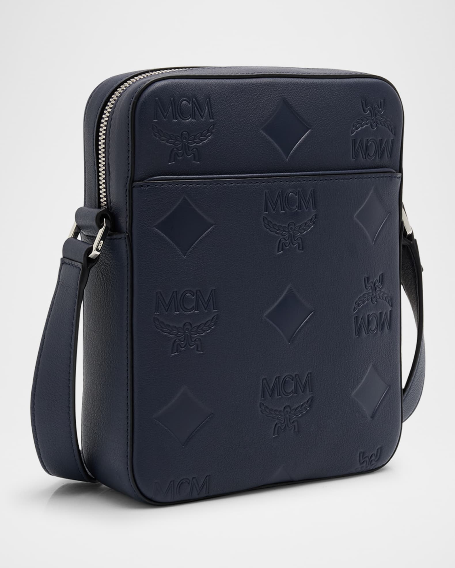 MCM Men s Klassik Monogram Embossed Leather Crossbody Bag Neiman Marcus