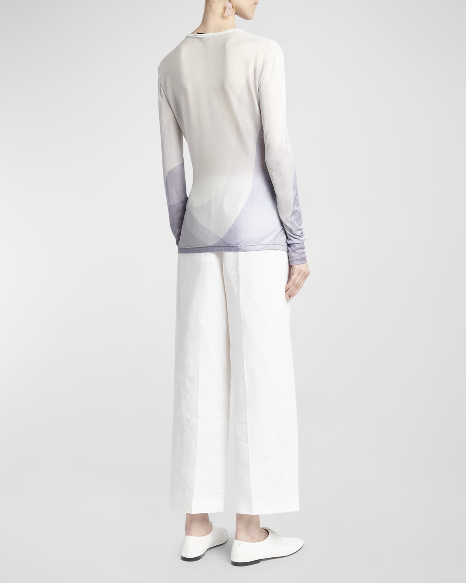 トップス Giorgio Armani long sleeve knit Giorgio Armani Wave-Print Long-Sleeve Metallic Silk Jersey