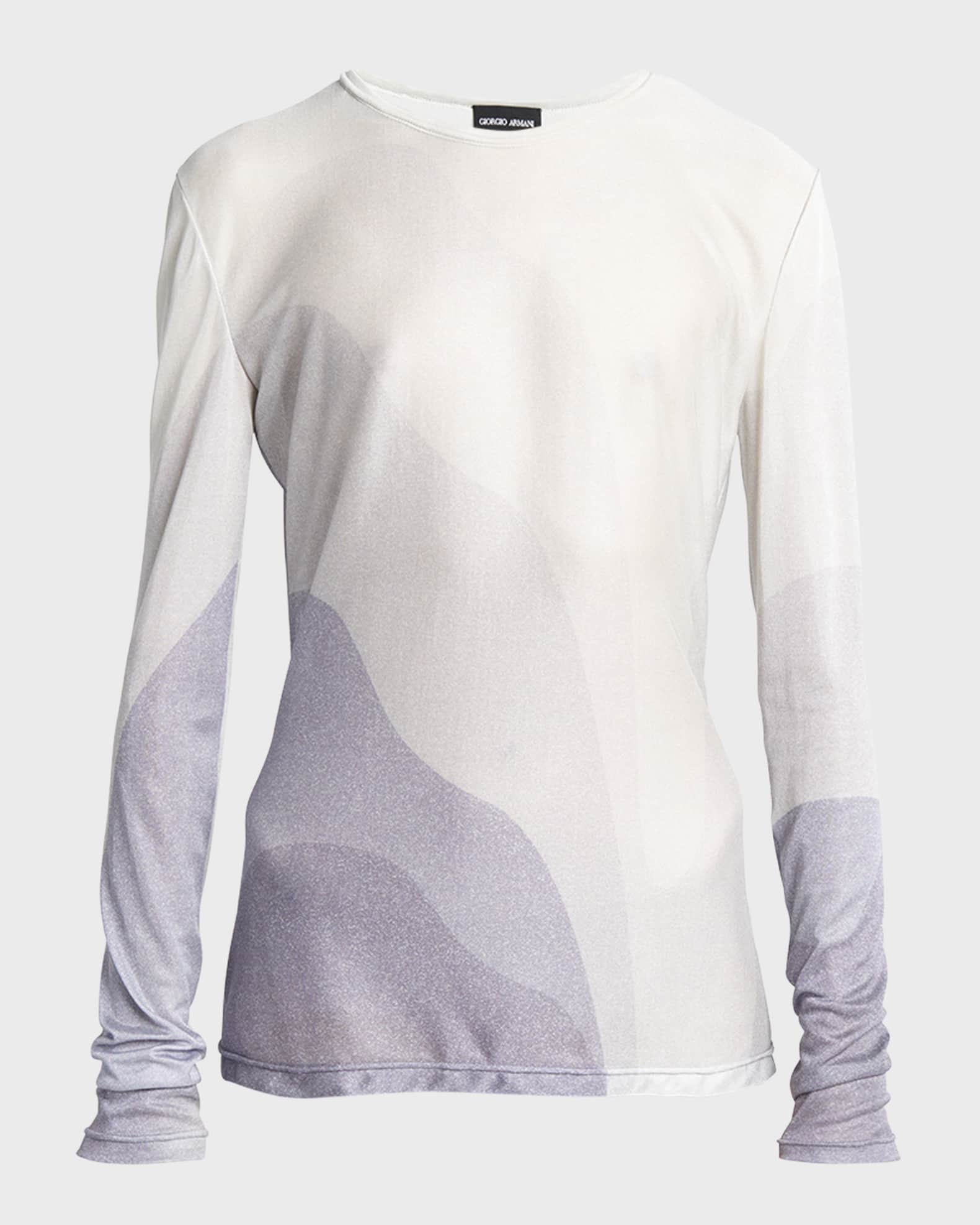 Giorgio Armani Wave-Print Long-Sleeve Metallic Silk Jersey