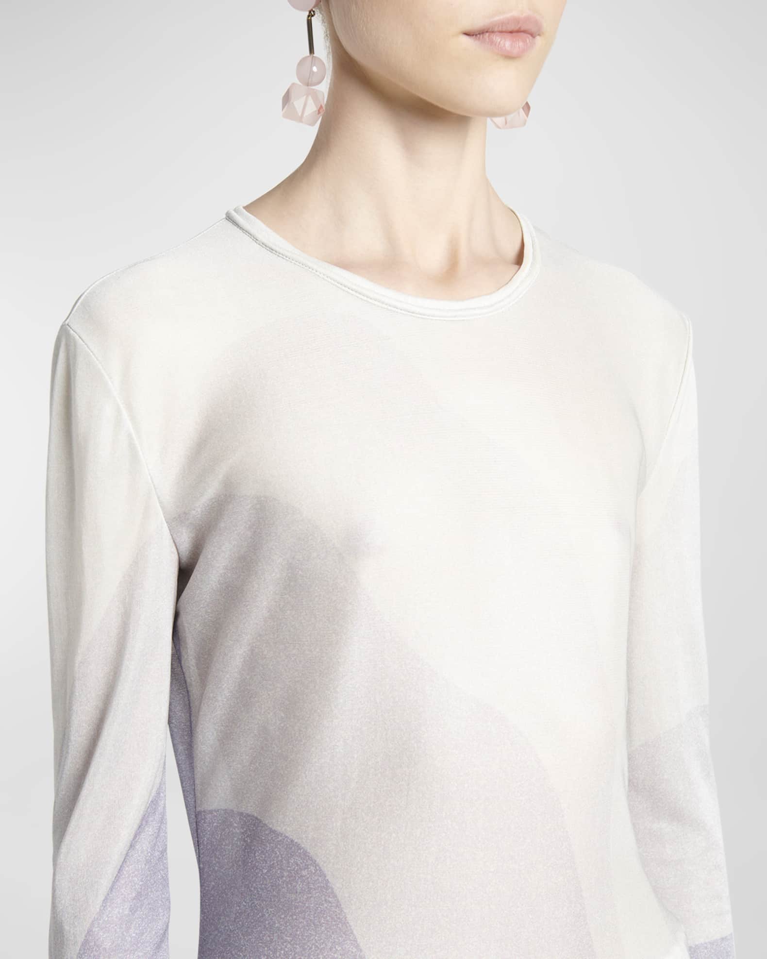 Giorgio Armani Wave-Print Long-Sleeve Metallic Silk Jersey