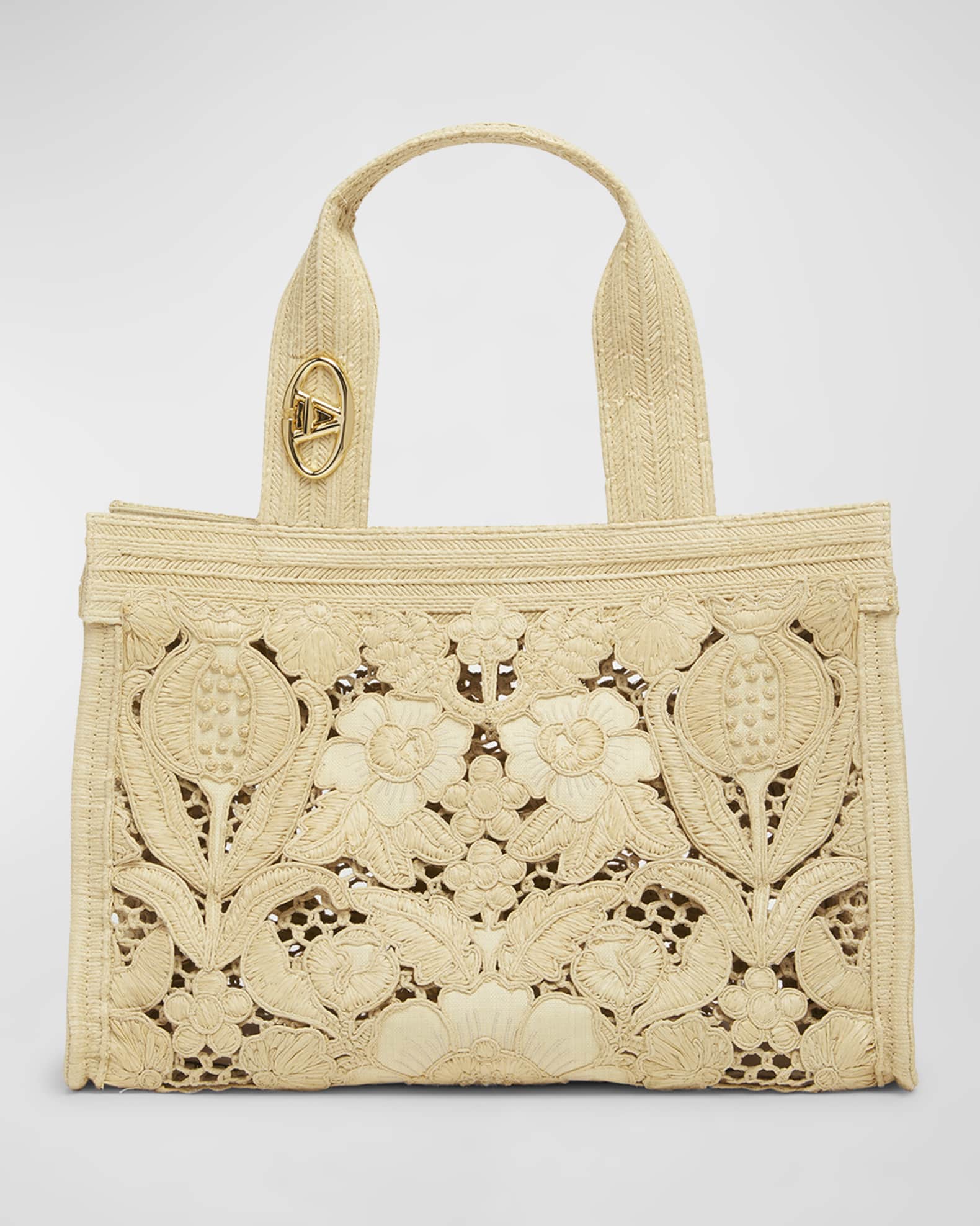 Valentino Garavani Medium Resort Flower Raffia Tote Bag Neiman Marcus
