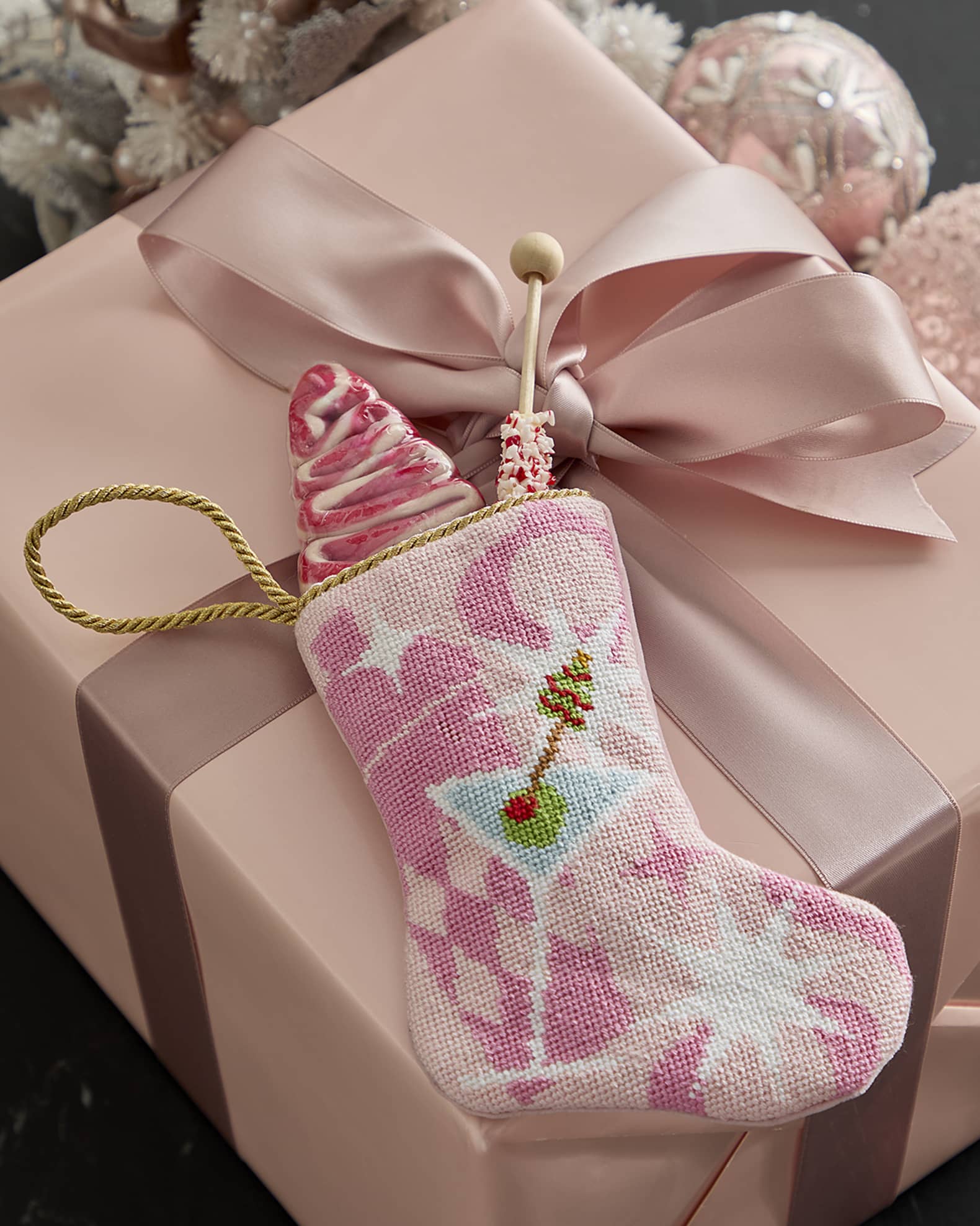 "Pink Holly Jolly Molly Martini" Mini Bauble Stocking  0