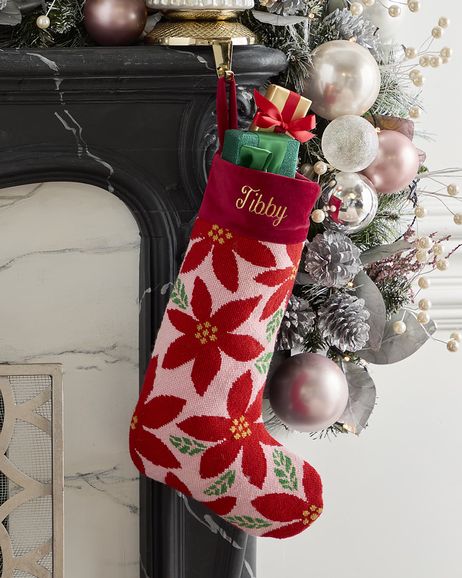 "Fa-LaLa's Poinsettias" Christmas Stocking, Personalized 0