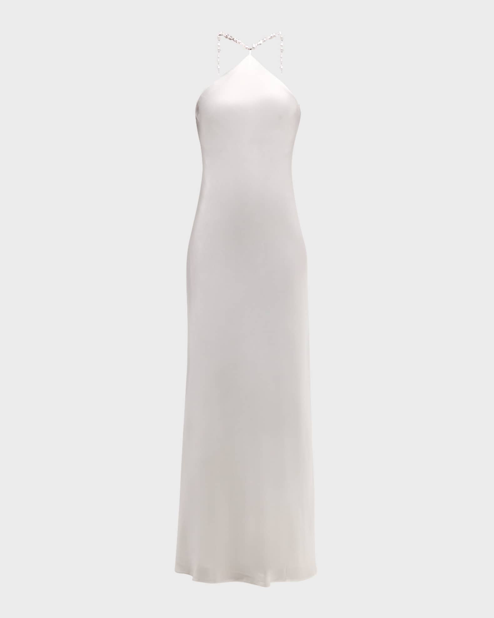 STAUD Cadence Beaded Halter Satin Maxi Dress