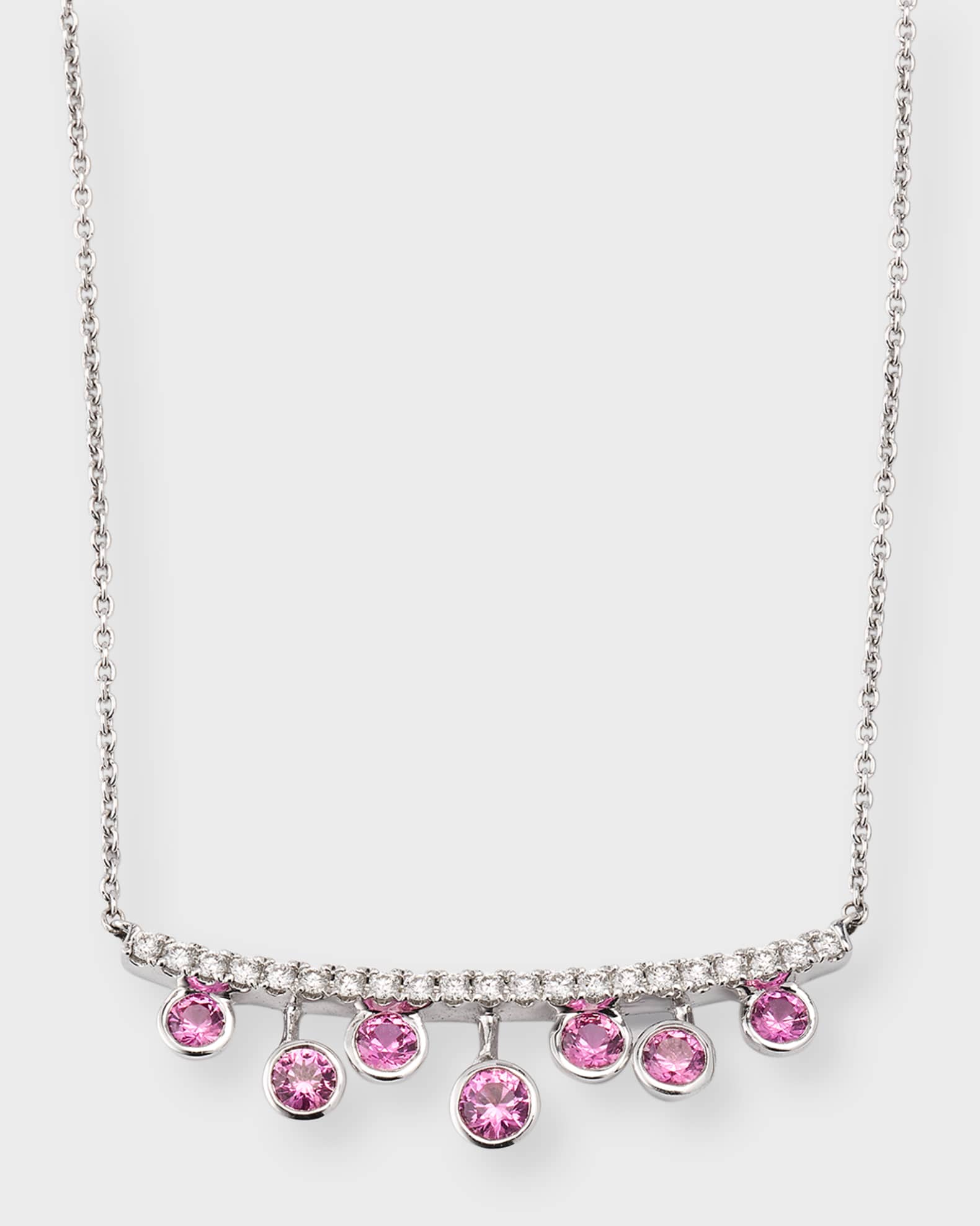 Rainbow 18K White Gold Floating Pink Sapphire & Diamond Bar Necklace 0