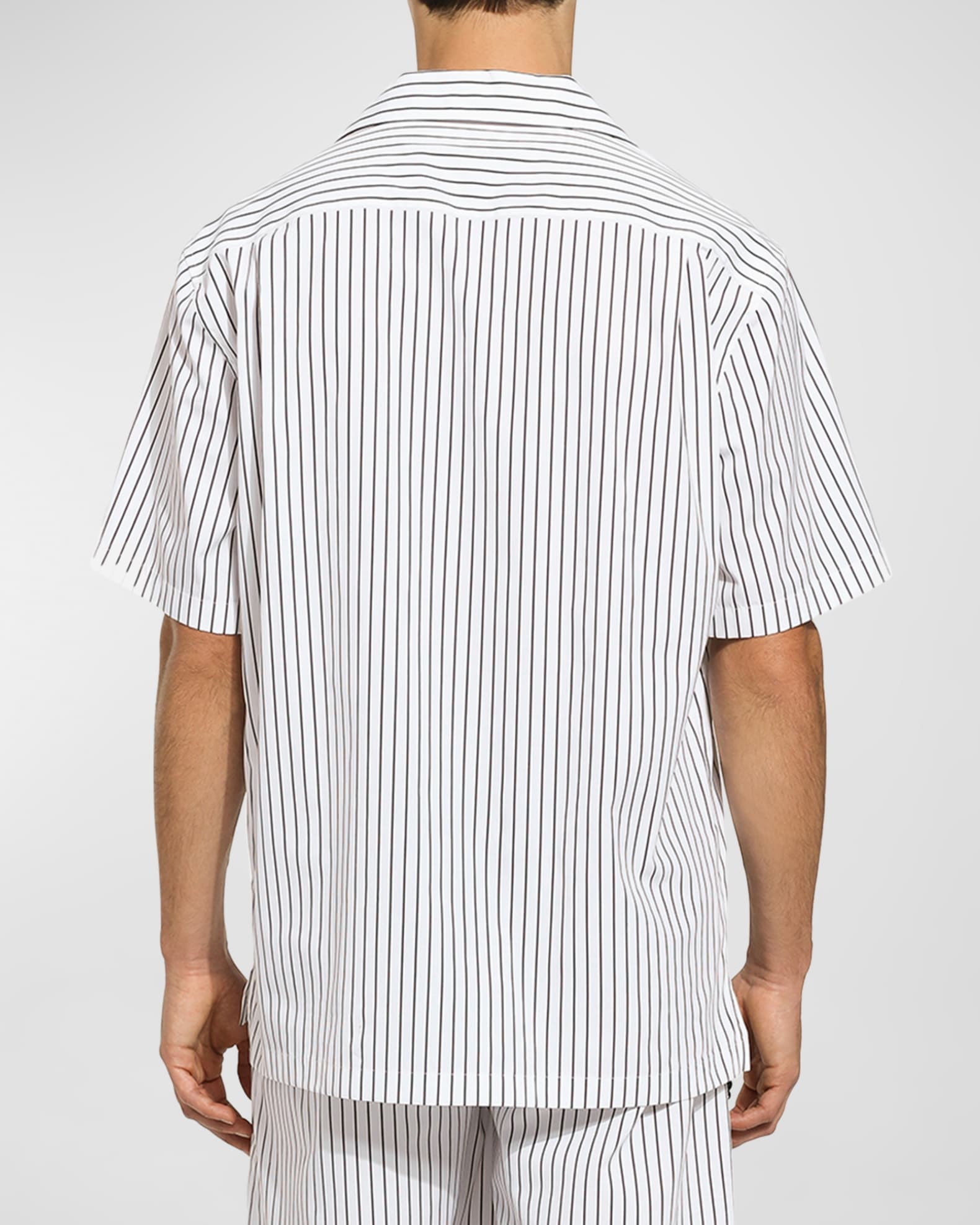 Dolce&Gabbana Men's Striped Floral Embroidery Camp Shirt | Neiman Marcus