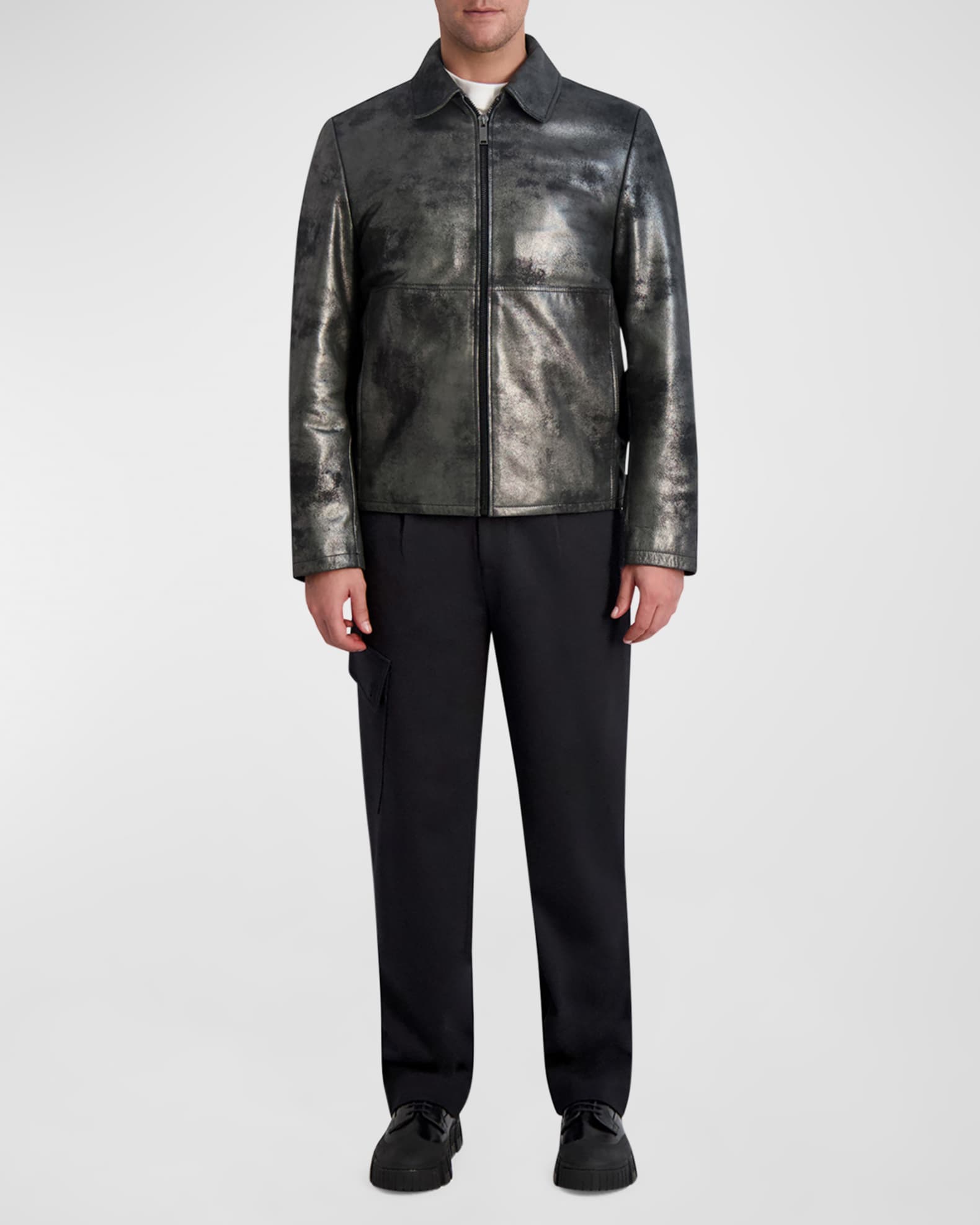 独特な 【送料無料】 Lagerfeld Karl Paris Leather Metallic Men's Label White パンツ
