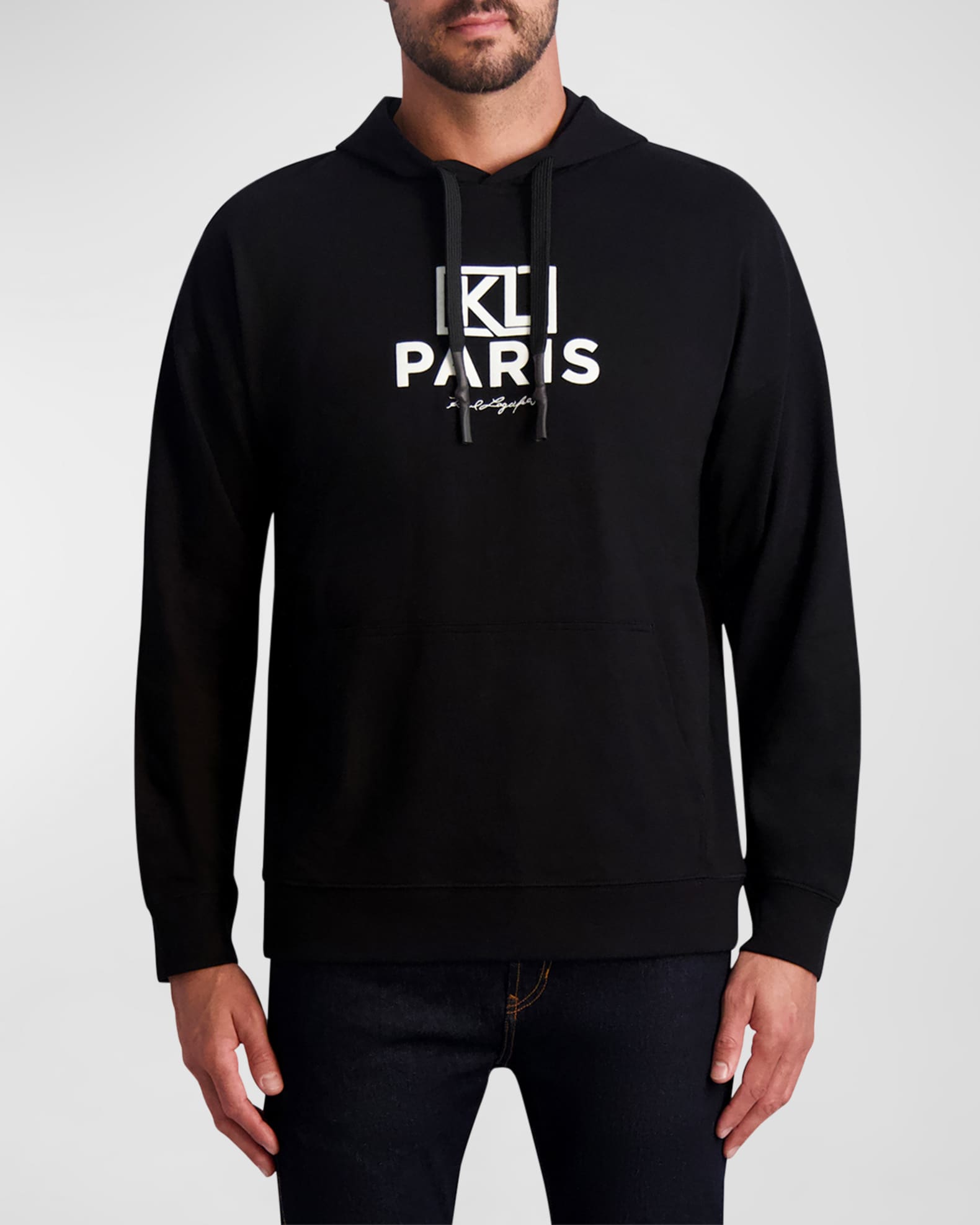 Karl Lagerfeld Paris Men's Knit Hoodie With Flocked Logo | Neiman Marcus