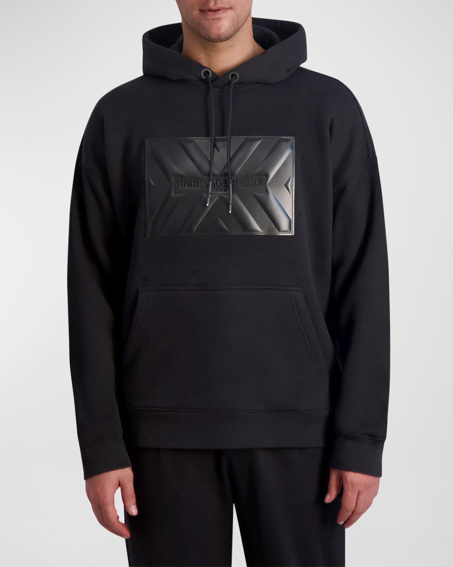 Karl Lagerfeld Paris White Label Men s Herringbone Fleece Hoodie with Leather Patch Neiman Marcus