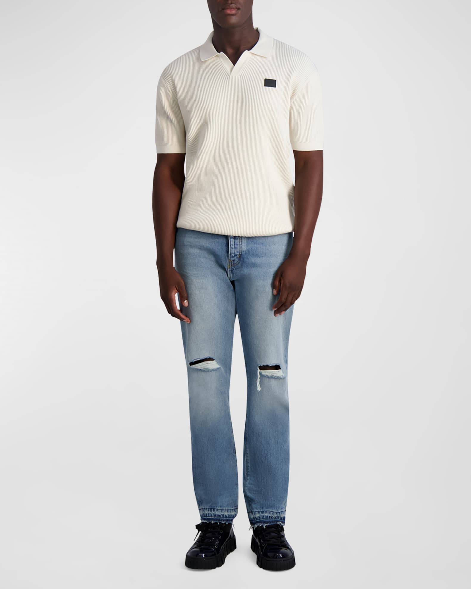 Men's Logo Patch Ribbed Polo Sweater  1