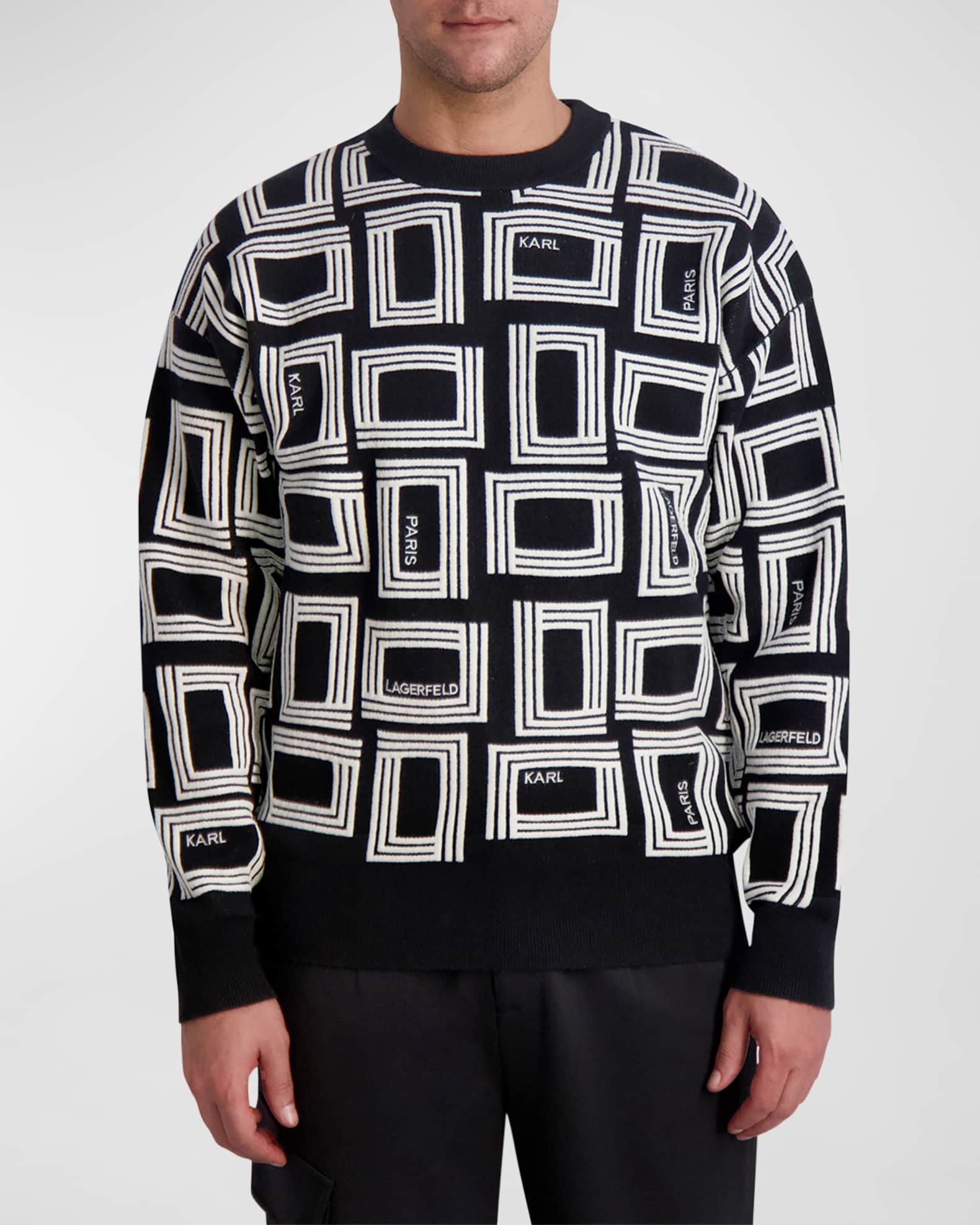 Men s Monogram Raised Jacquard Wool Sweater