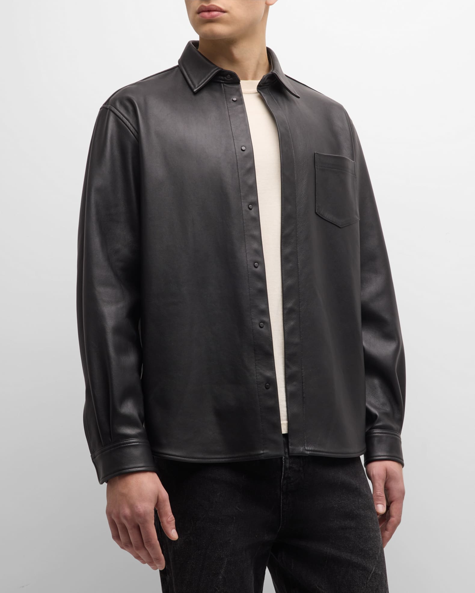 John Elliott Men's Leather Cloak Shirt | Neiman Marcus