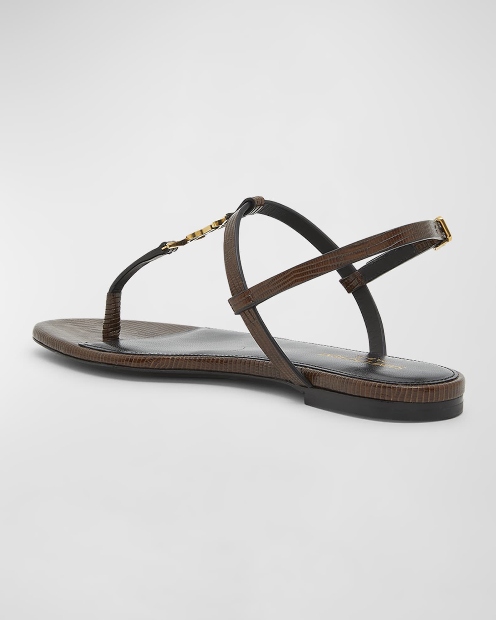 Saint Laurent Cassandra Embossed YSL T-Strap Sandals