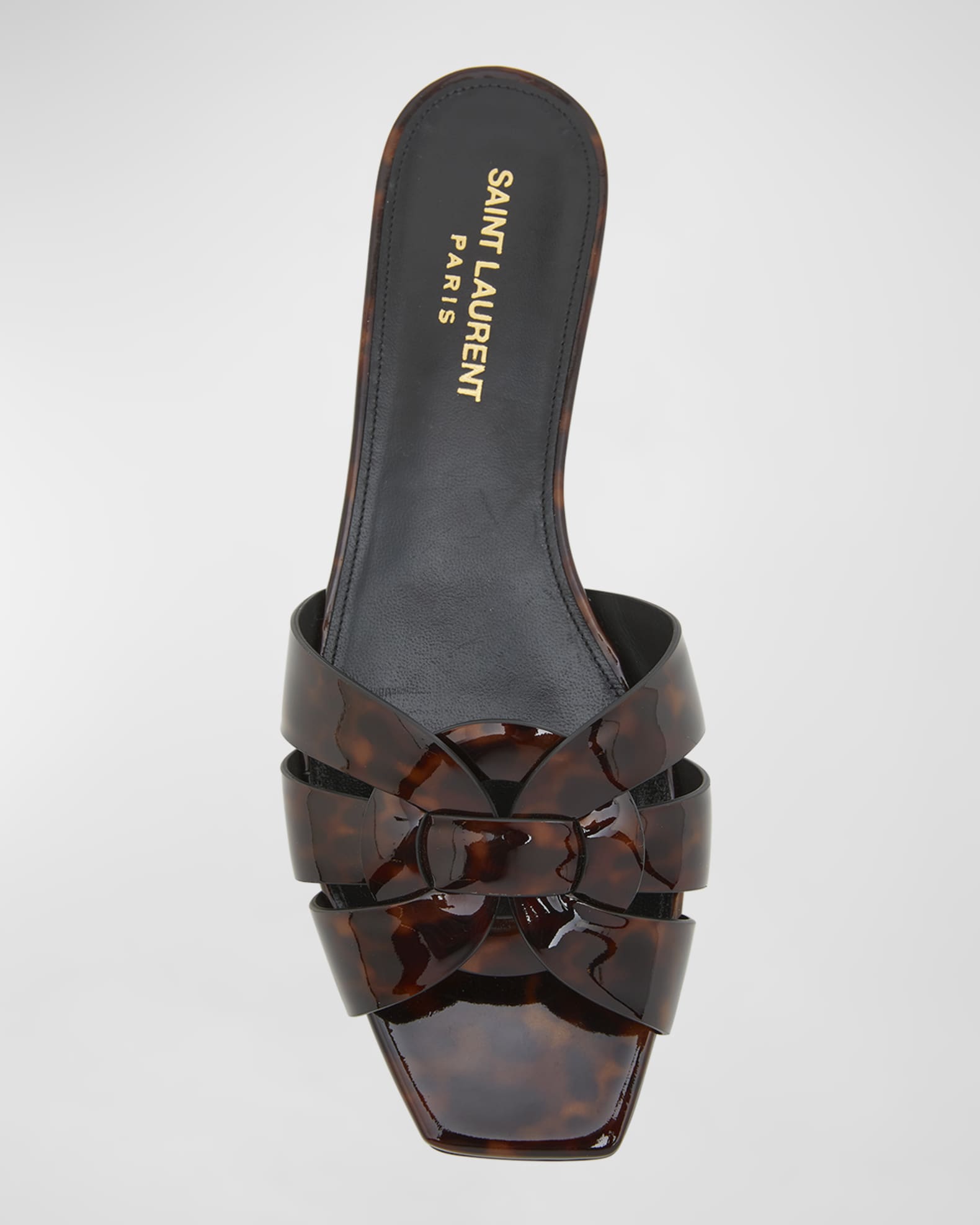 Saint Laurent Tribute Tortoise Shell Flat Slide Sandals Neiman