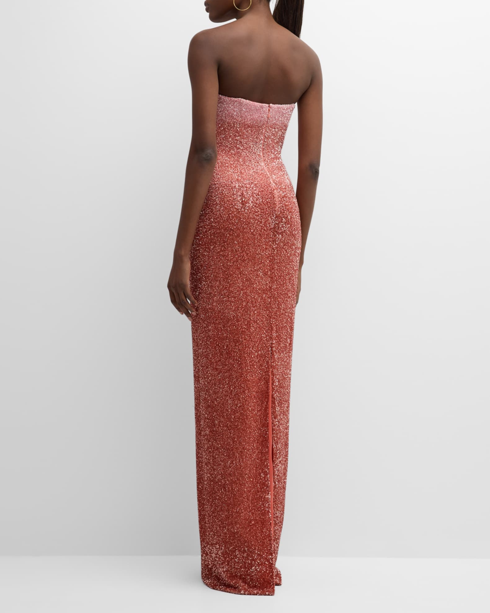 Strapless Ombre Sequin Gown with Oversized Crystals