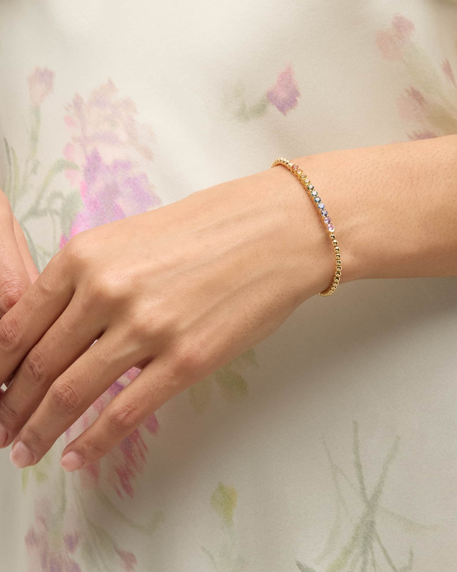 Lisa Nik Rainbow 18K Yellow Gold Sapphire Stretch Bracelet Neiman Marcus