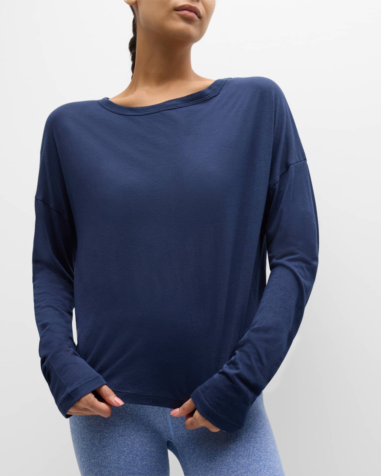 Oversized Long Sleeve Top w/ Rib Contrast main image 1
