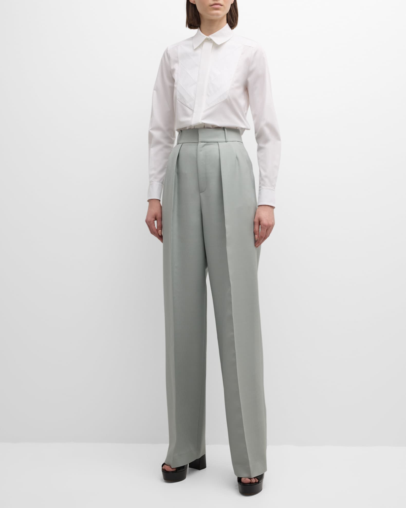 Dice Kayek High-Rise Double-Pleated Wide-Leg Crepe Pants