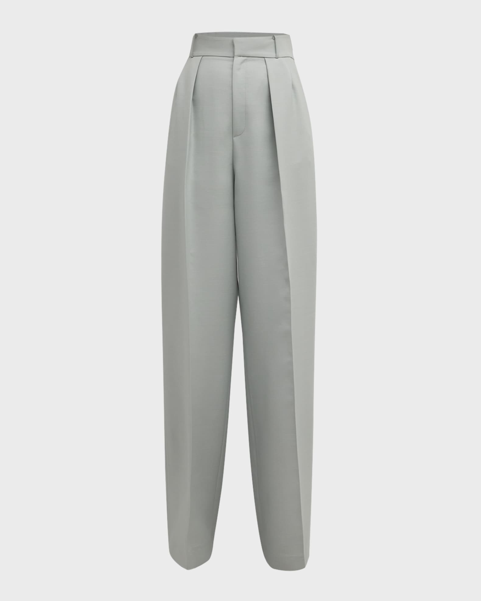 High-Rise Double-Pleated Wide-Leg Crepe Pants 0