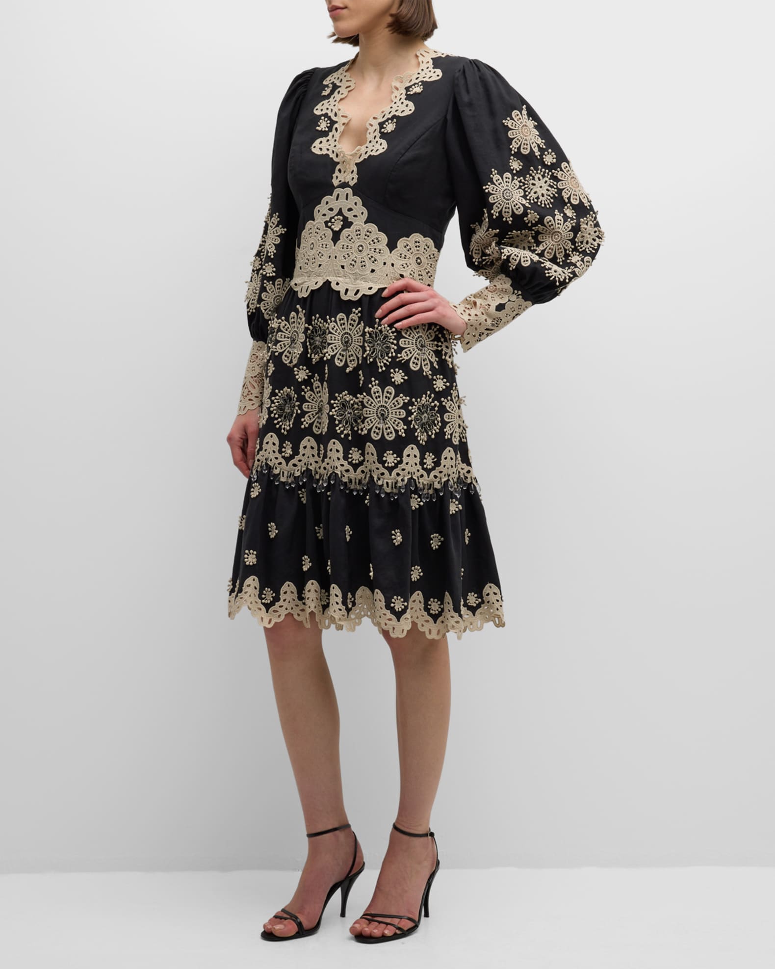 Kobi Halperin Matilda Beaded Floral-Embroidered Midi Dress | Neiman Marcus