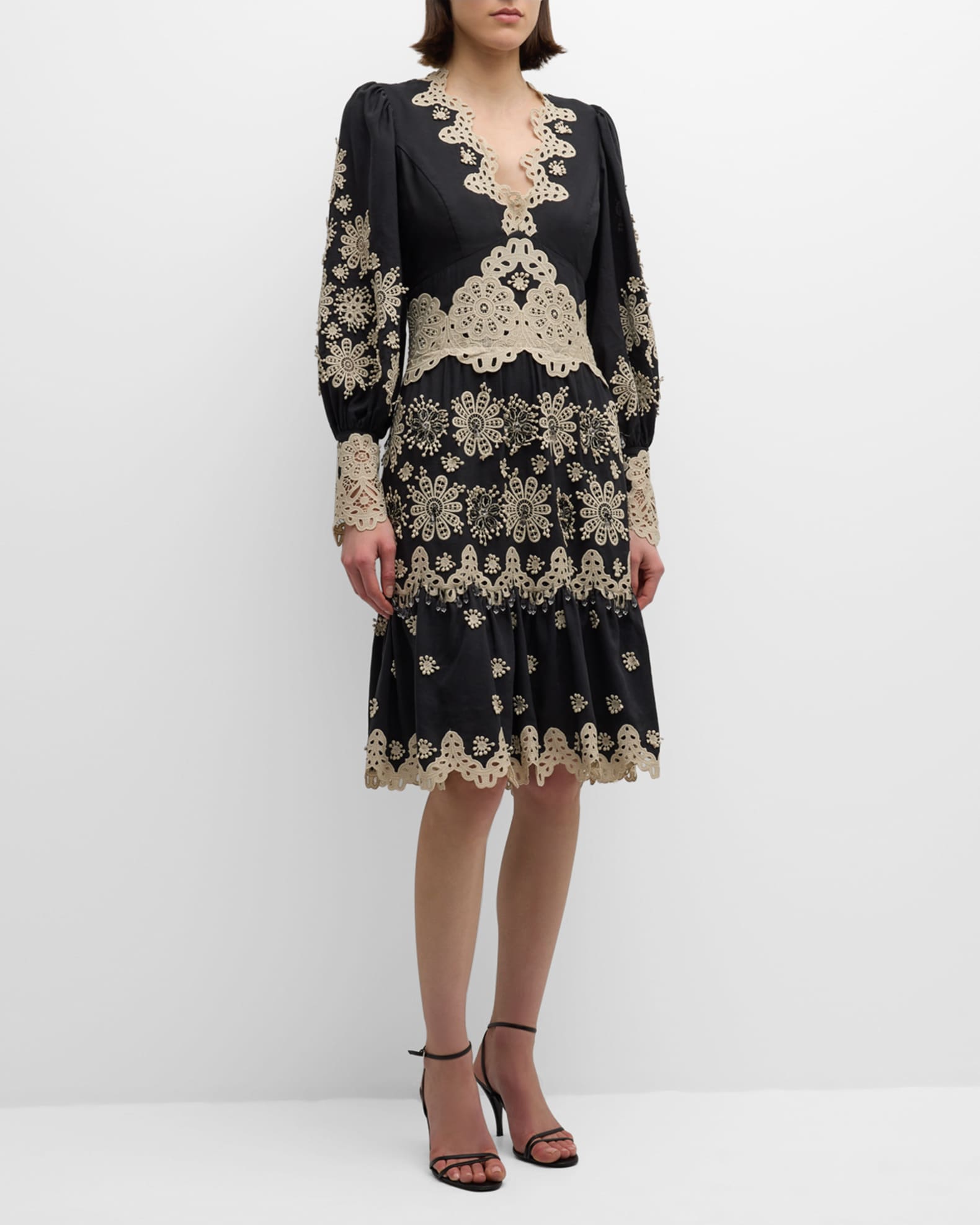 Kobi Halperin Matilda Beaded Floral-Embroidered Midi Dress | Neiman Marcus
