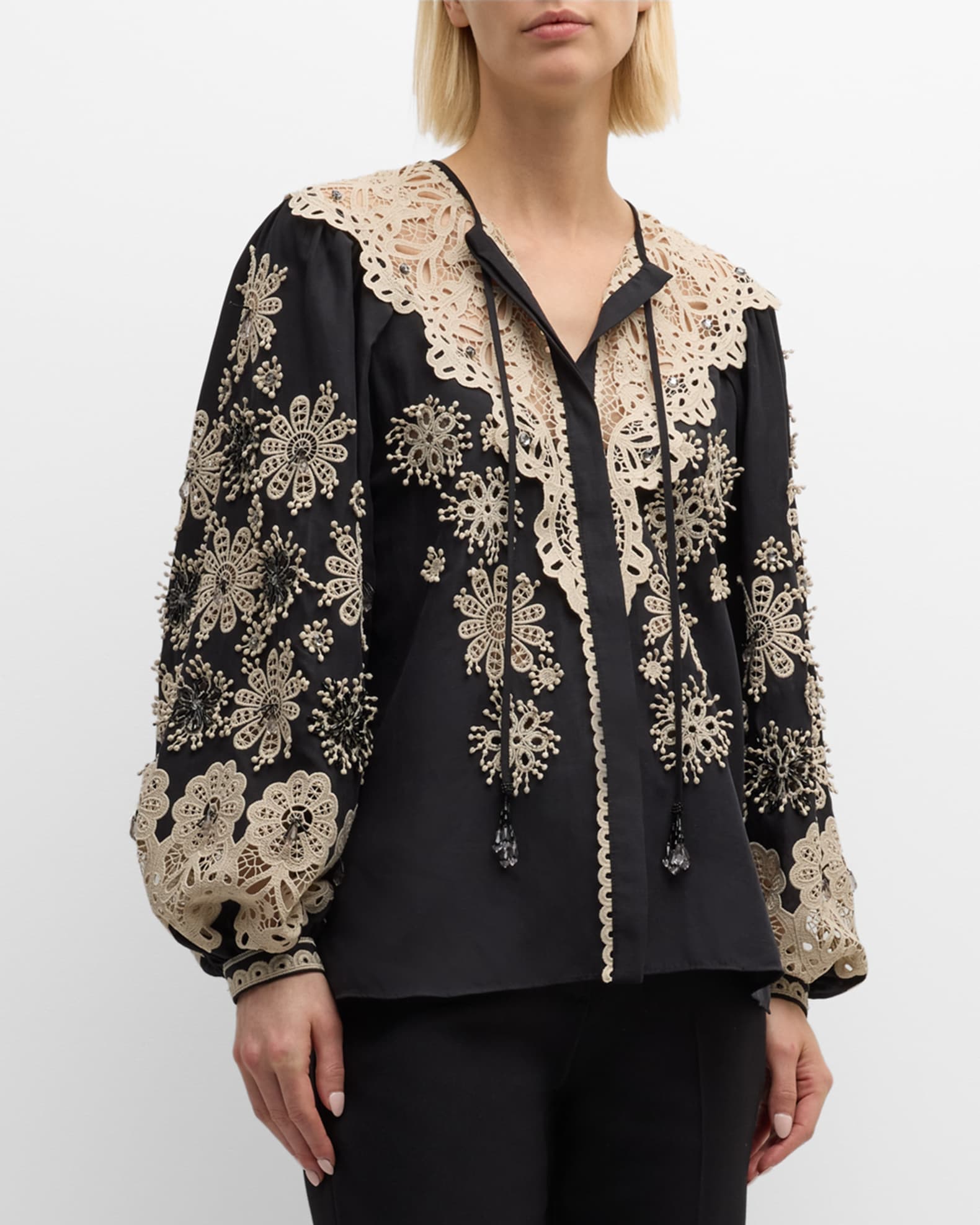 Kobi Halperin Leila Eyelet-Embroidered Bead-Embellished Blouse