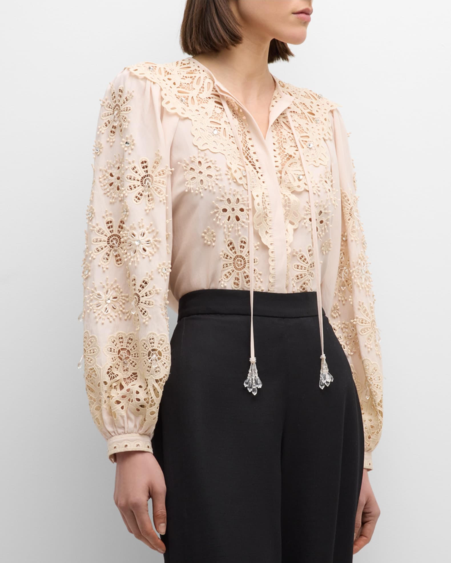 Kobi Halperin Leila Eyelet-Embroidered Bead-Embellished Blouse