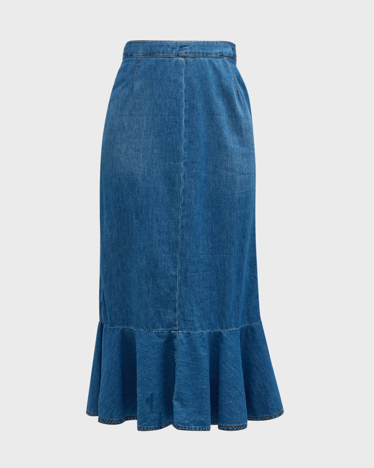 Chambray Fit and Flare Midi Skirt