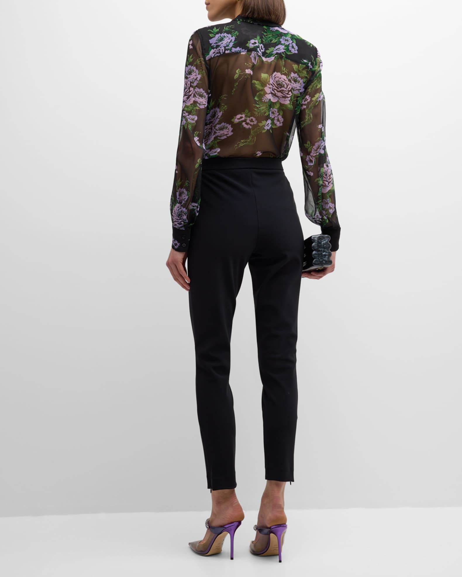 Carolina Herrera Floral-Print Collared Chiffon Silk Blouse | Neiman Marcus